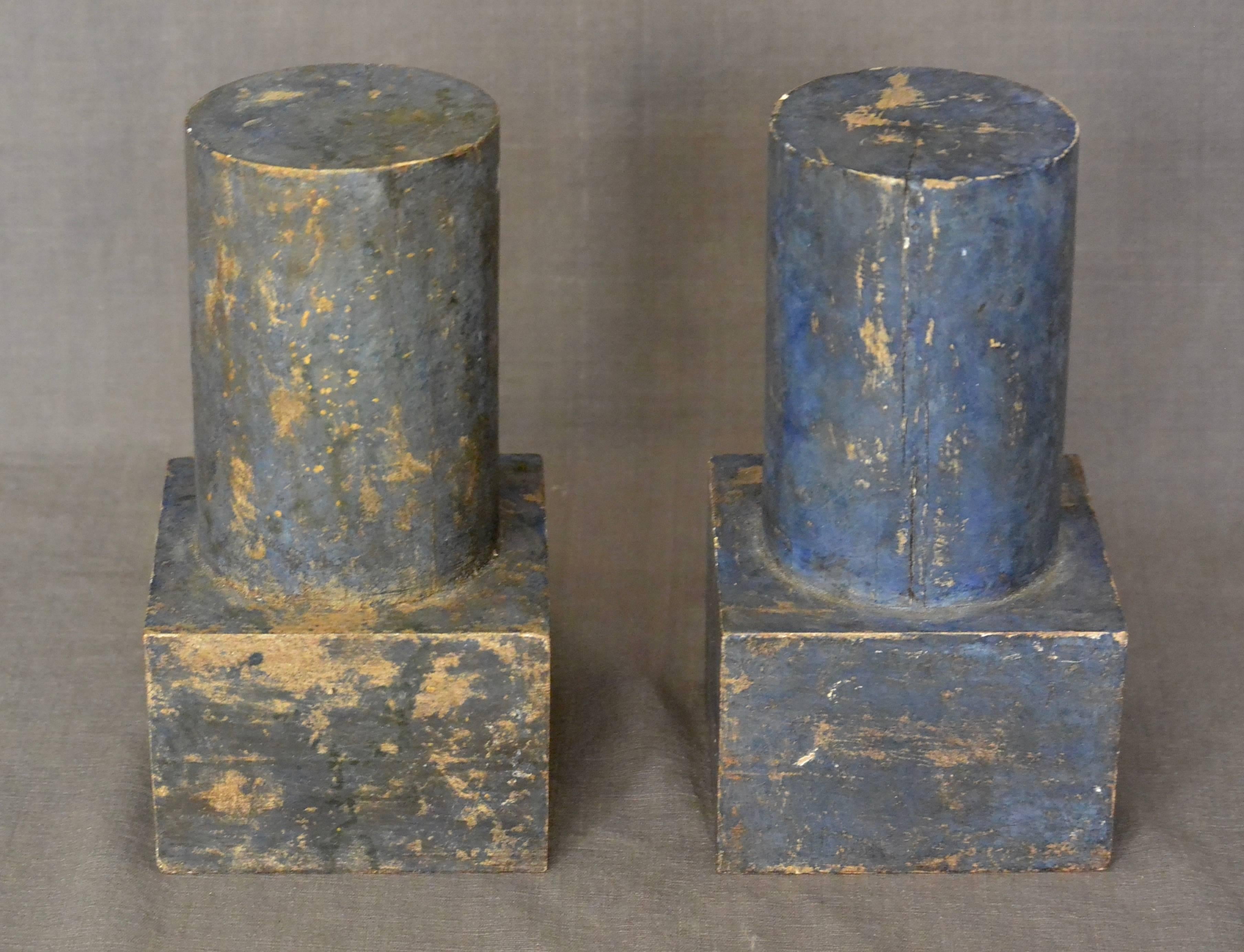 Modern Pair of Decorative Blue Painted Italian Small Mahogany Pedestals For Sale