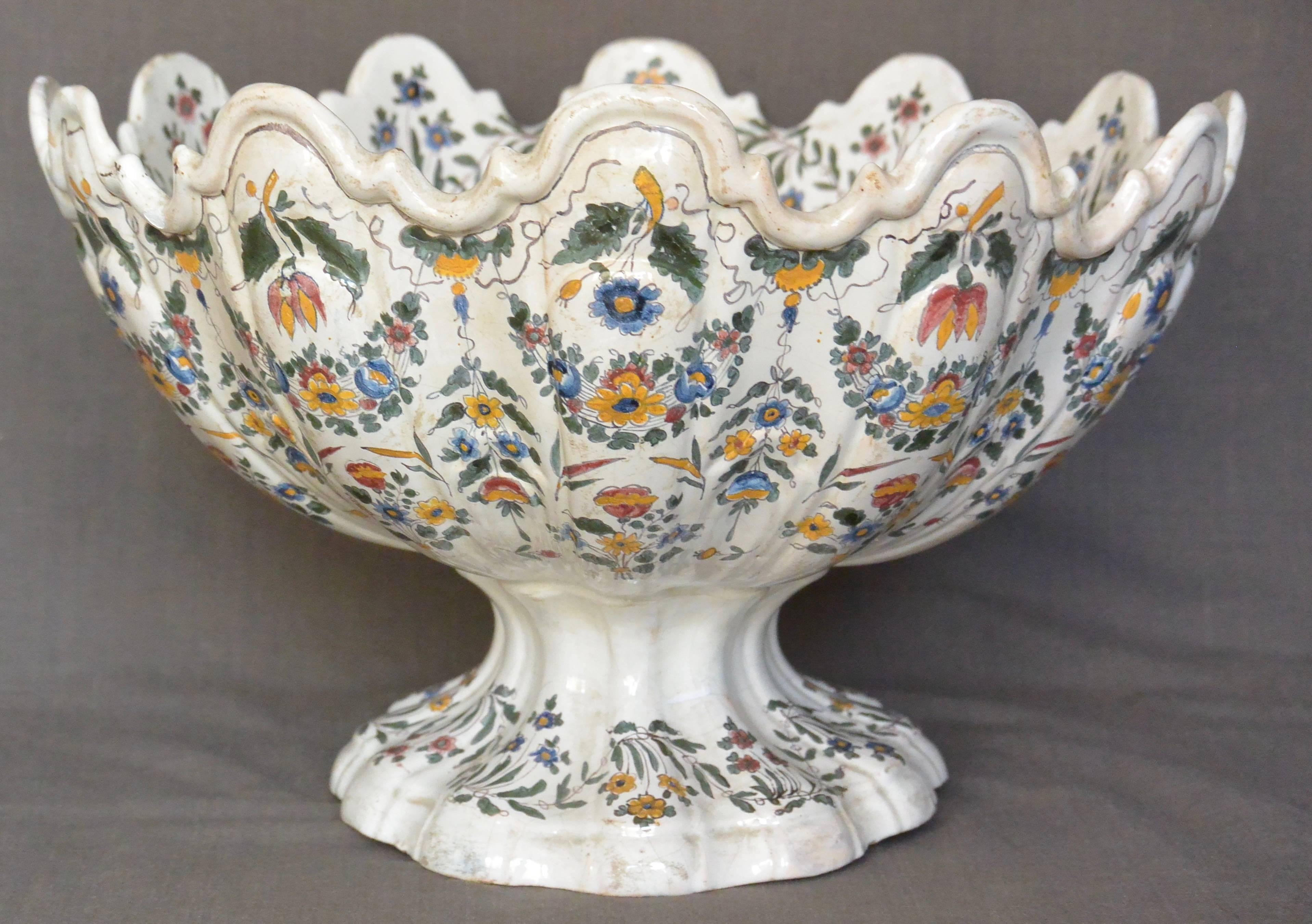 19th Century Very Large Bassano Floral Centerpiece Bowl