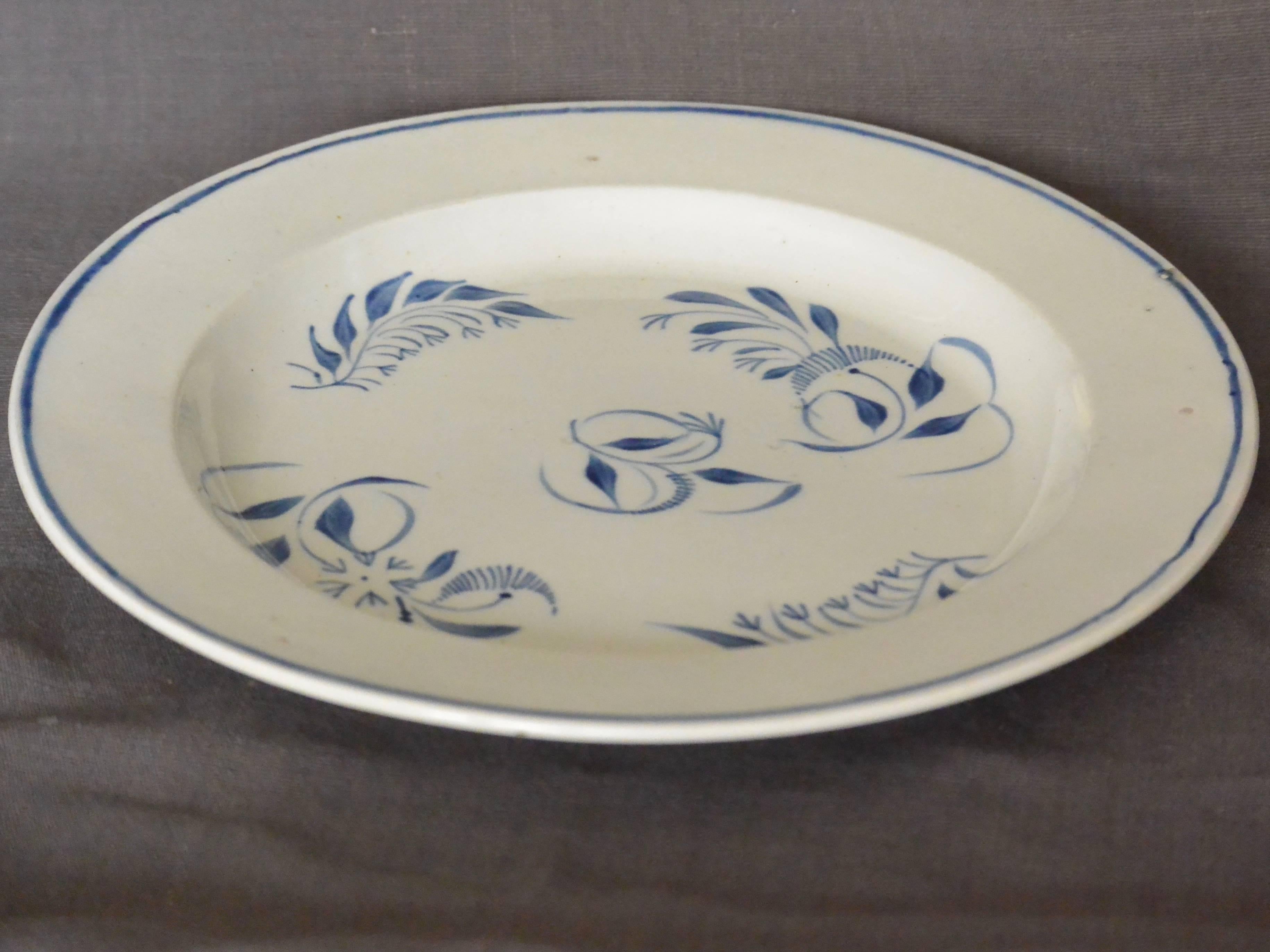 19th Century Pair of Blue and White French Cream-Ware Plates