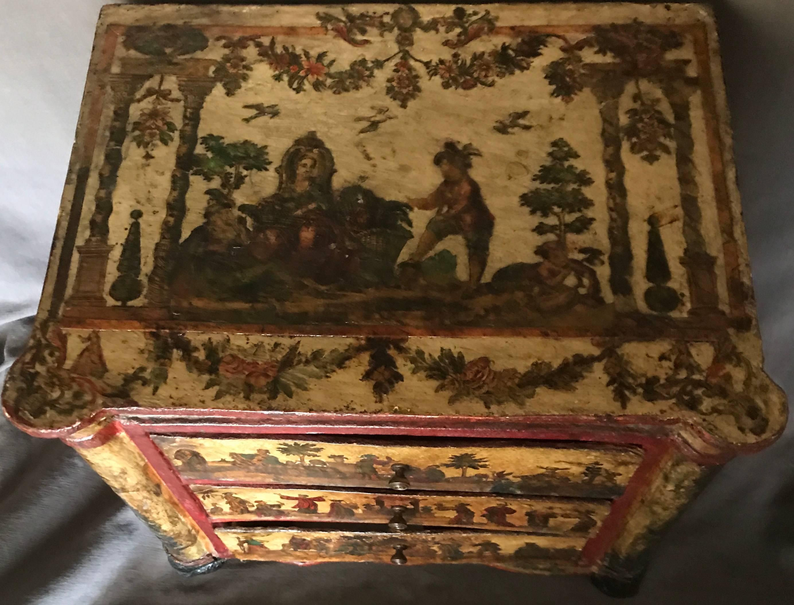 18th Century Large Rare Lacca Povera Chinoiserie Jewelry Box