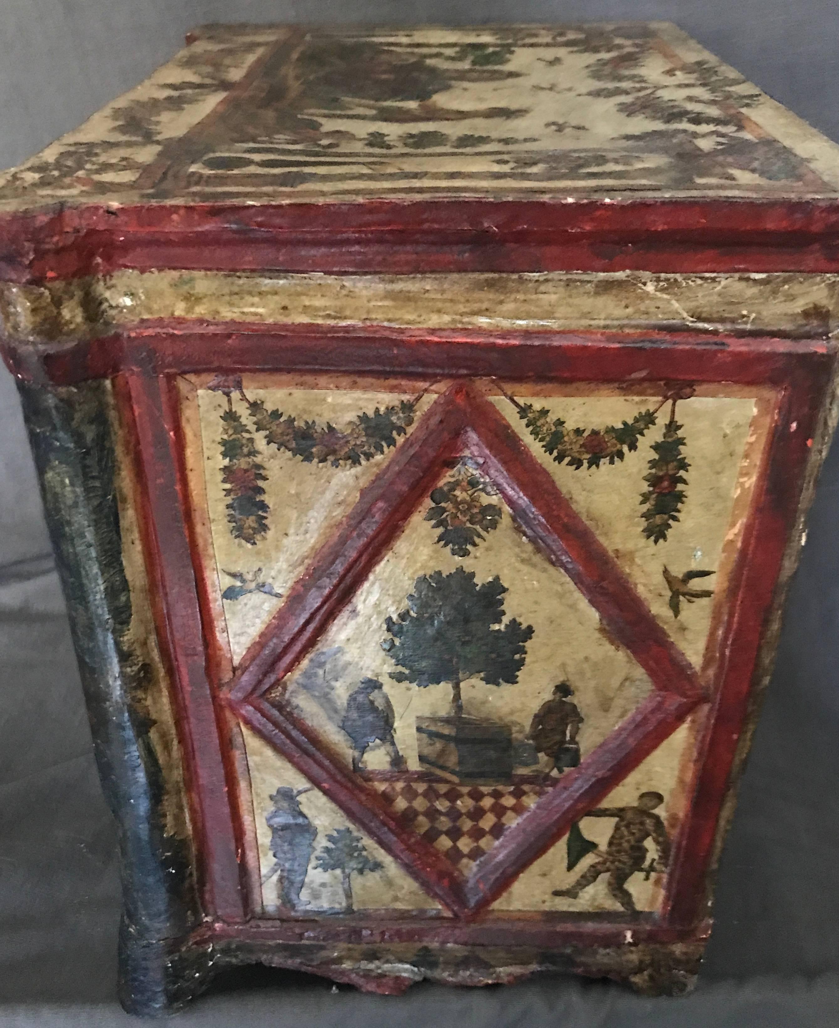 Large Rare Lacca Povera Chinoiserie Jewelry Box In Excellent Condition In New York, NY