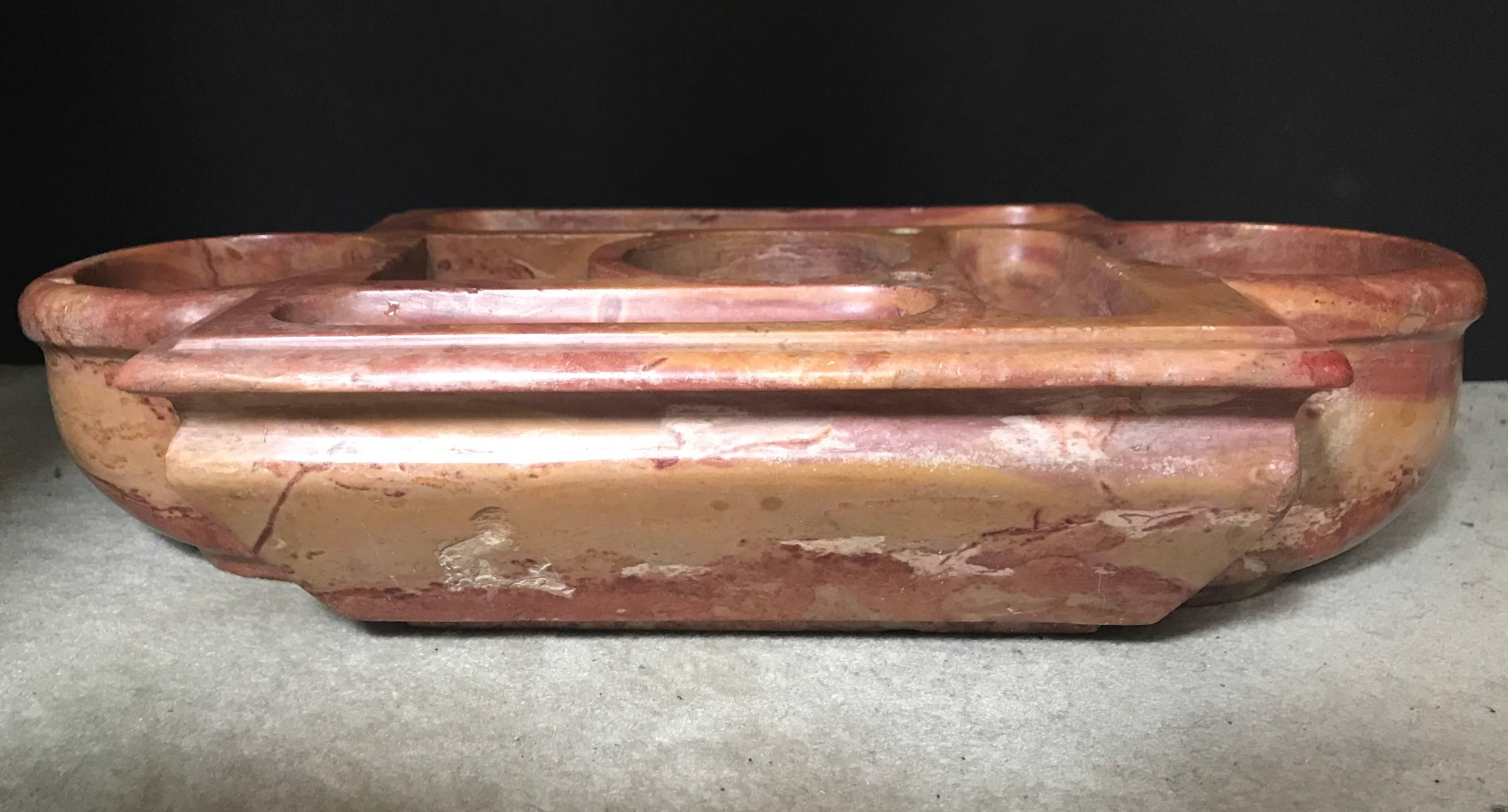 Louis XVI Large Modernist Red Marble Vide-Poche / Inkstand For Sale