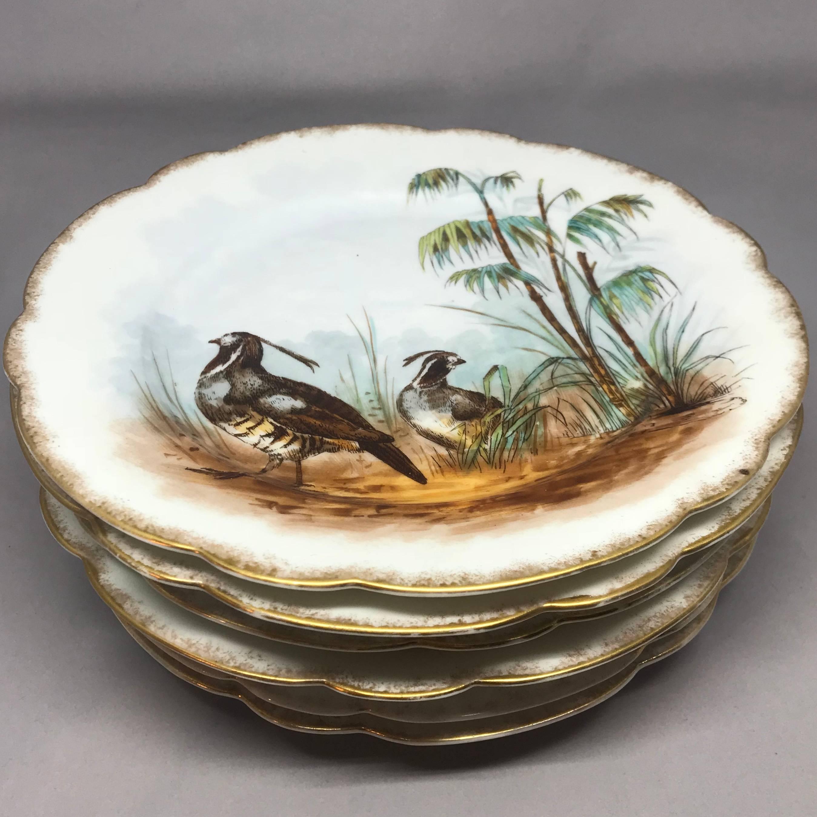 20th Century Set of Six Hand-Painted Limoges Game Bird Plates