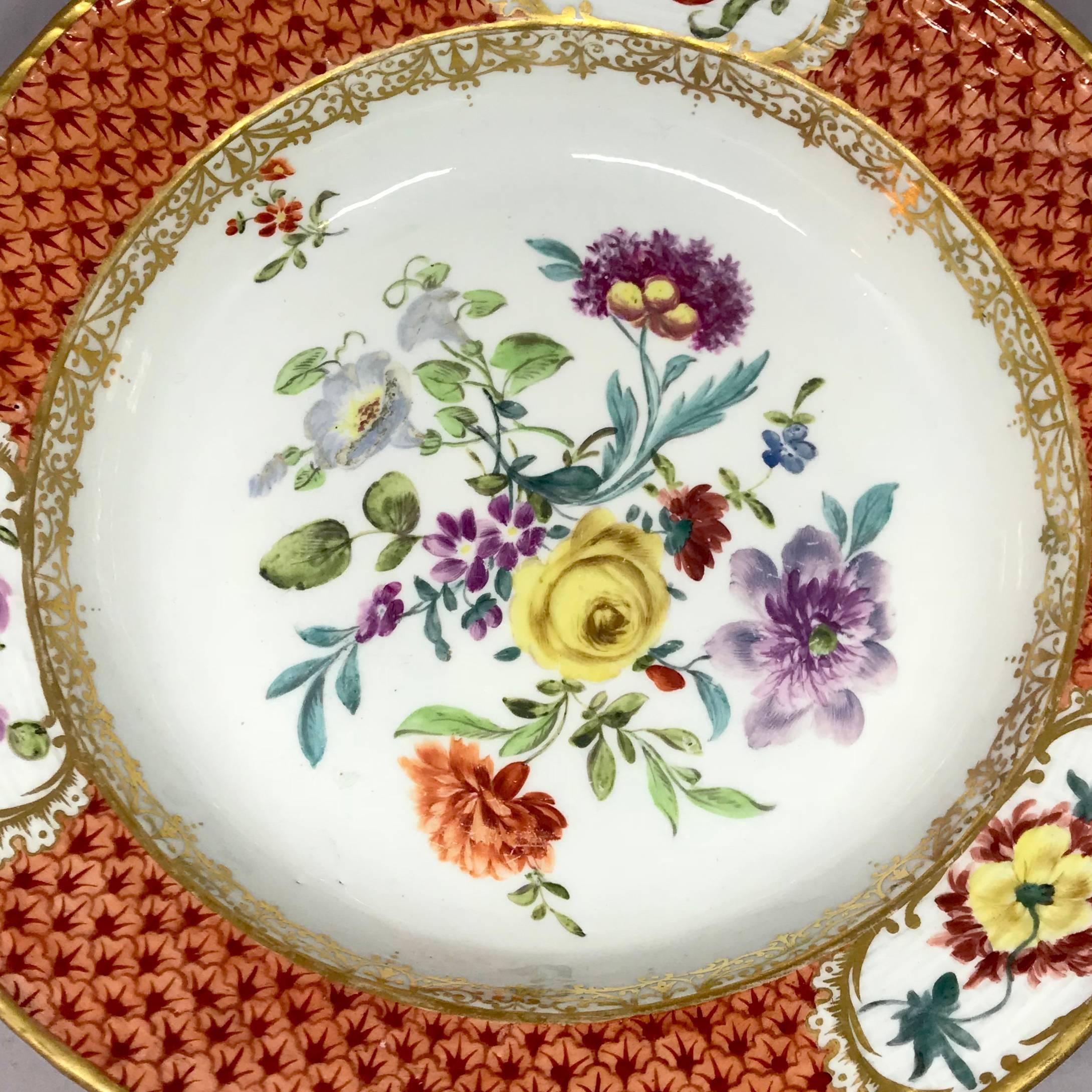 German Meissen Gilded Iron Red Floral Plate