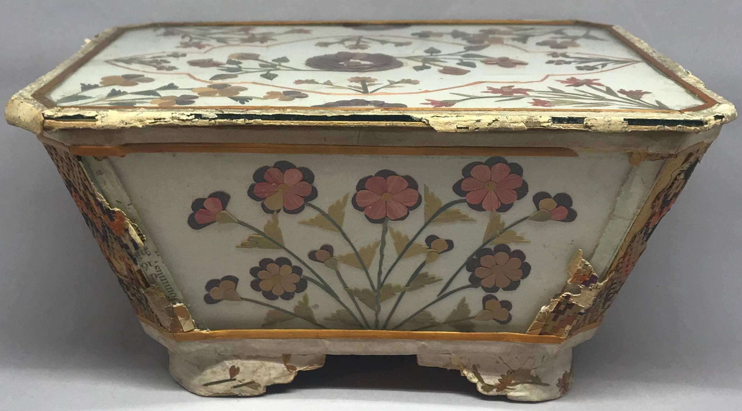 Italian Decoupage Straw Box For Sale 1