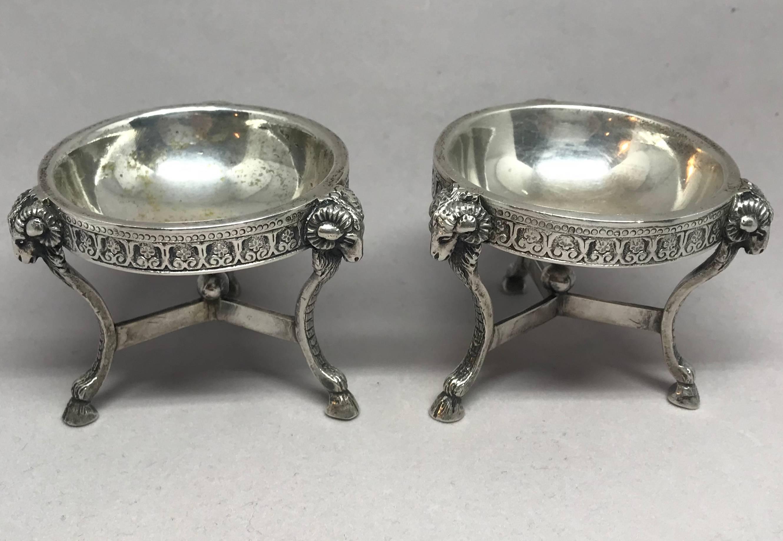 American Pair Hotel Silver Rams' Head Salts For Sale