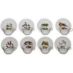 Retro Set of Eight Audubon Bird Tea Cups and Saucers