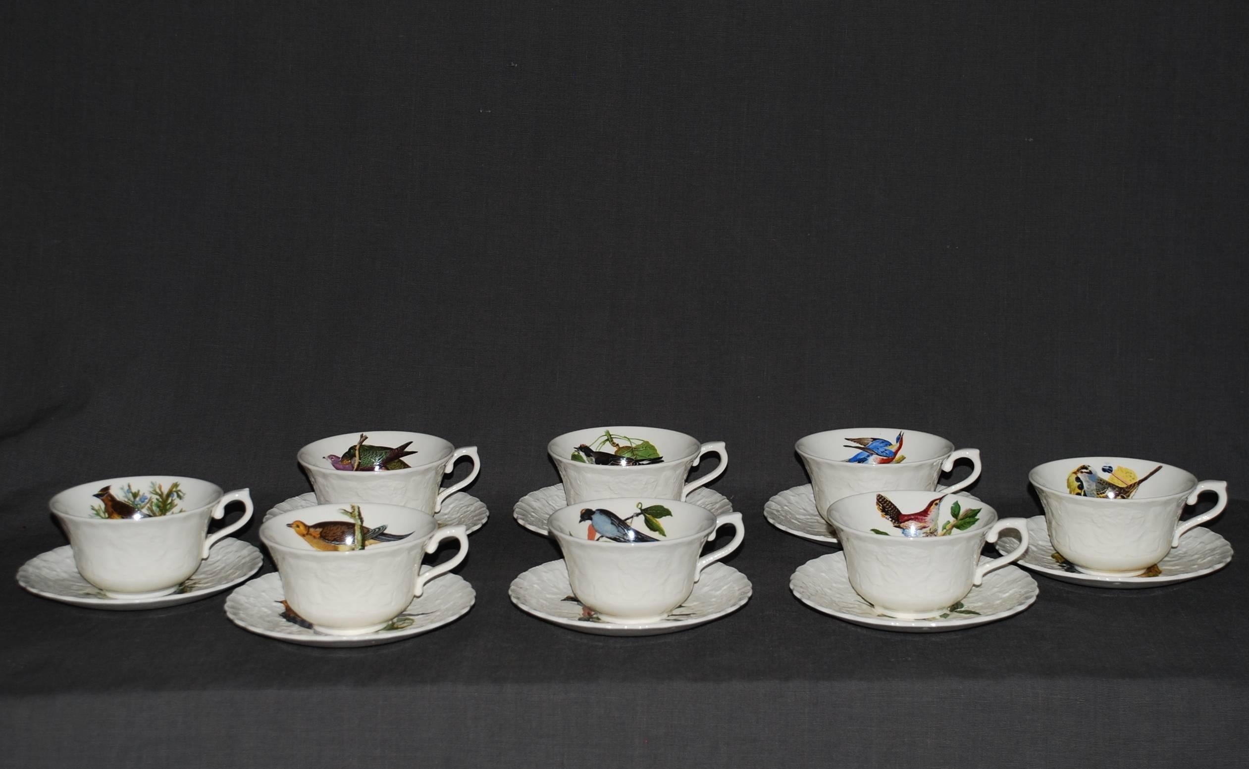 Set of Eight Audubon Bird Tea Cups and Saucers In Good Condition In New York, NY