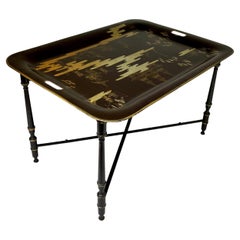 Vintage Italian Chinoiserie Tray Table, Hand-Painted Tôle, 1960s