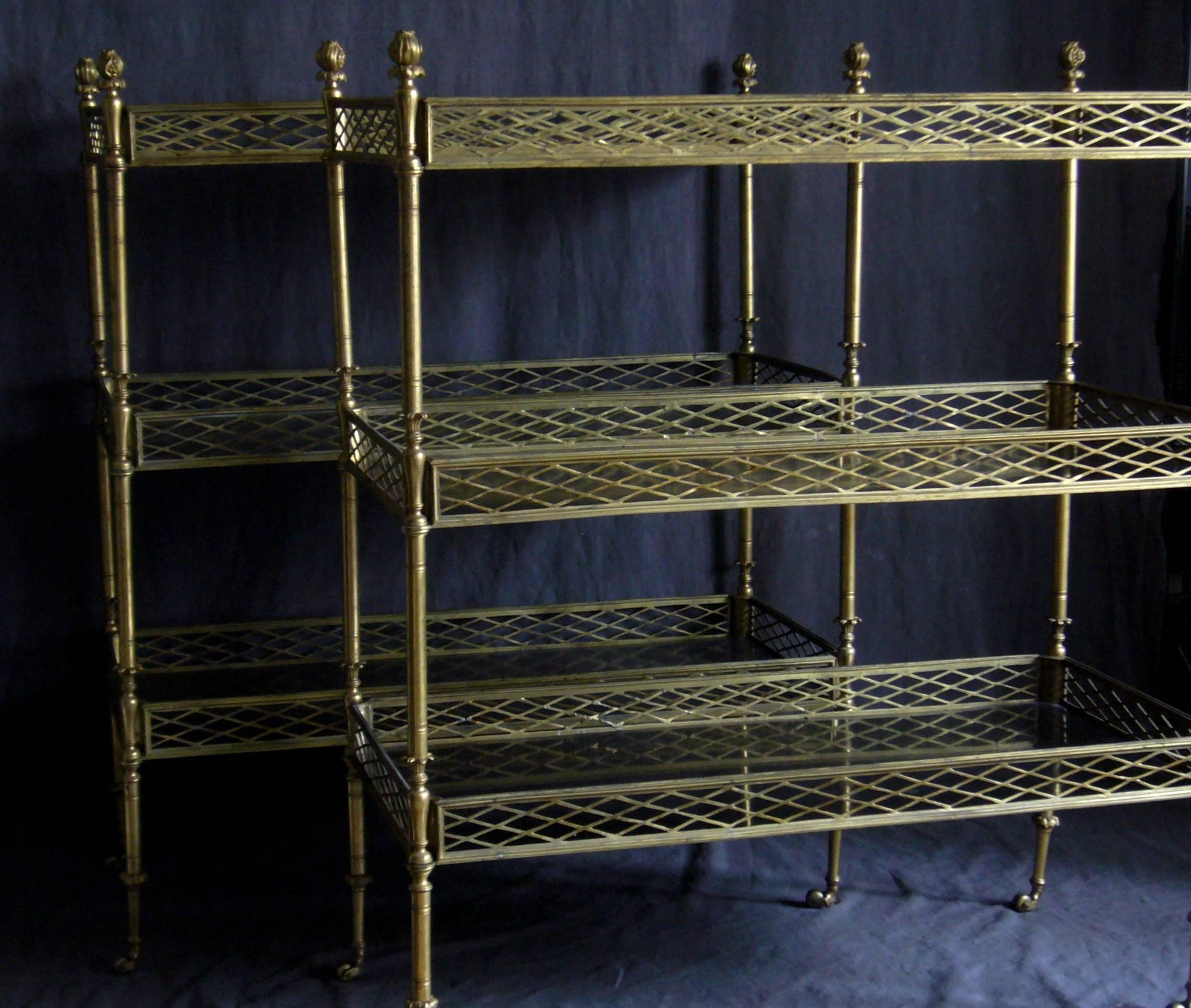 French Pair of Steel and Gilt Metal Etageres 