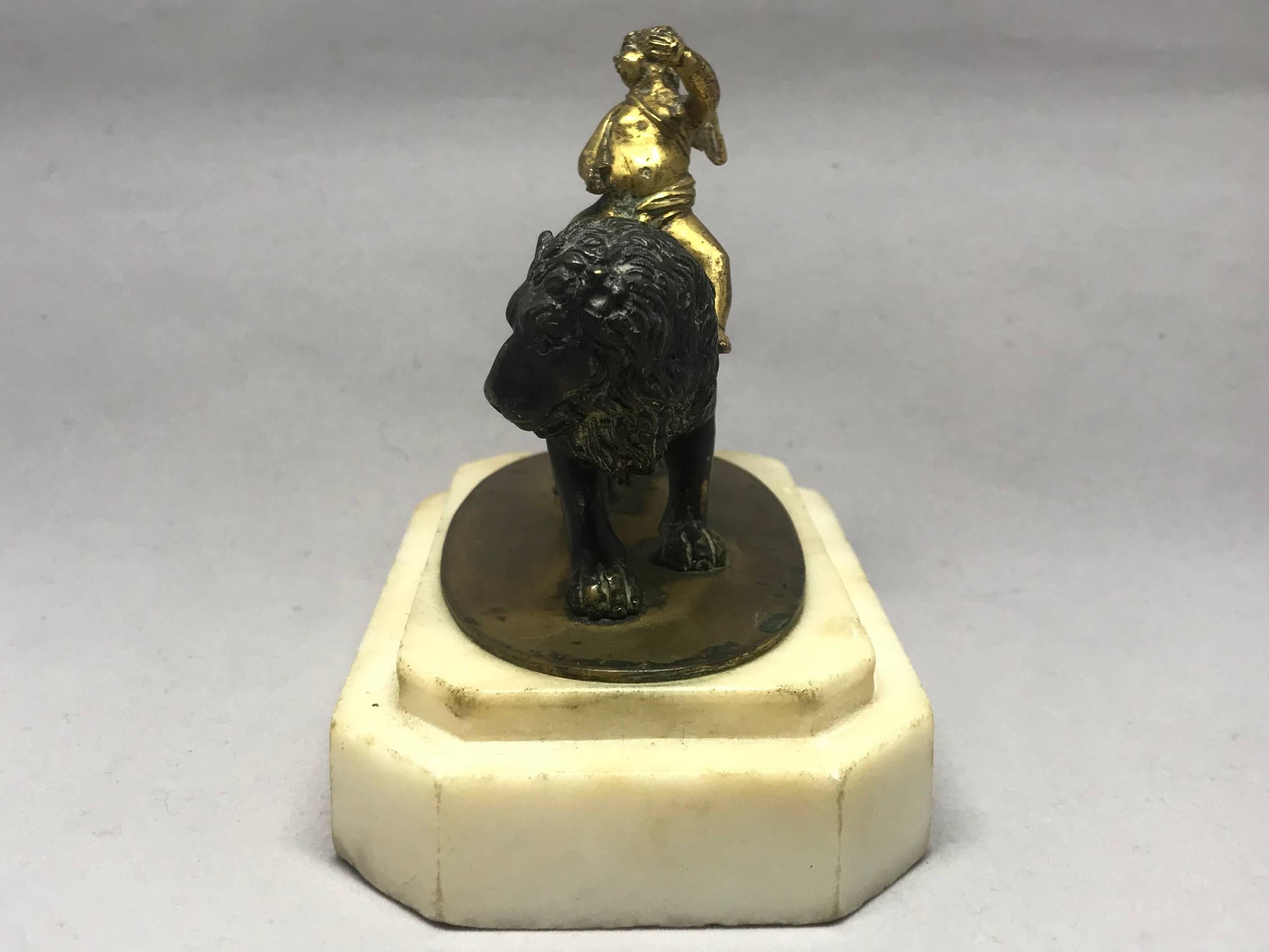 19th Century English Regency Gilt Bronze Cupid and Lion Paper Weight Sculpture