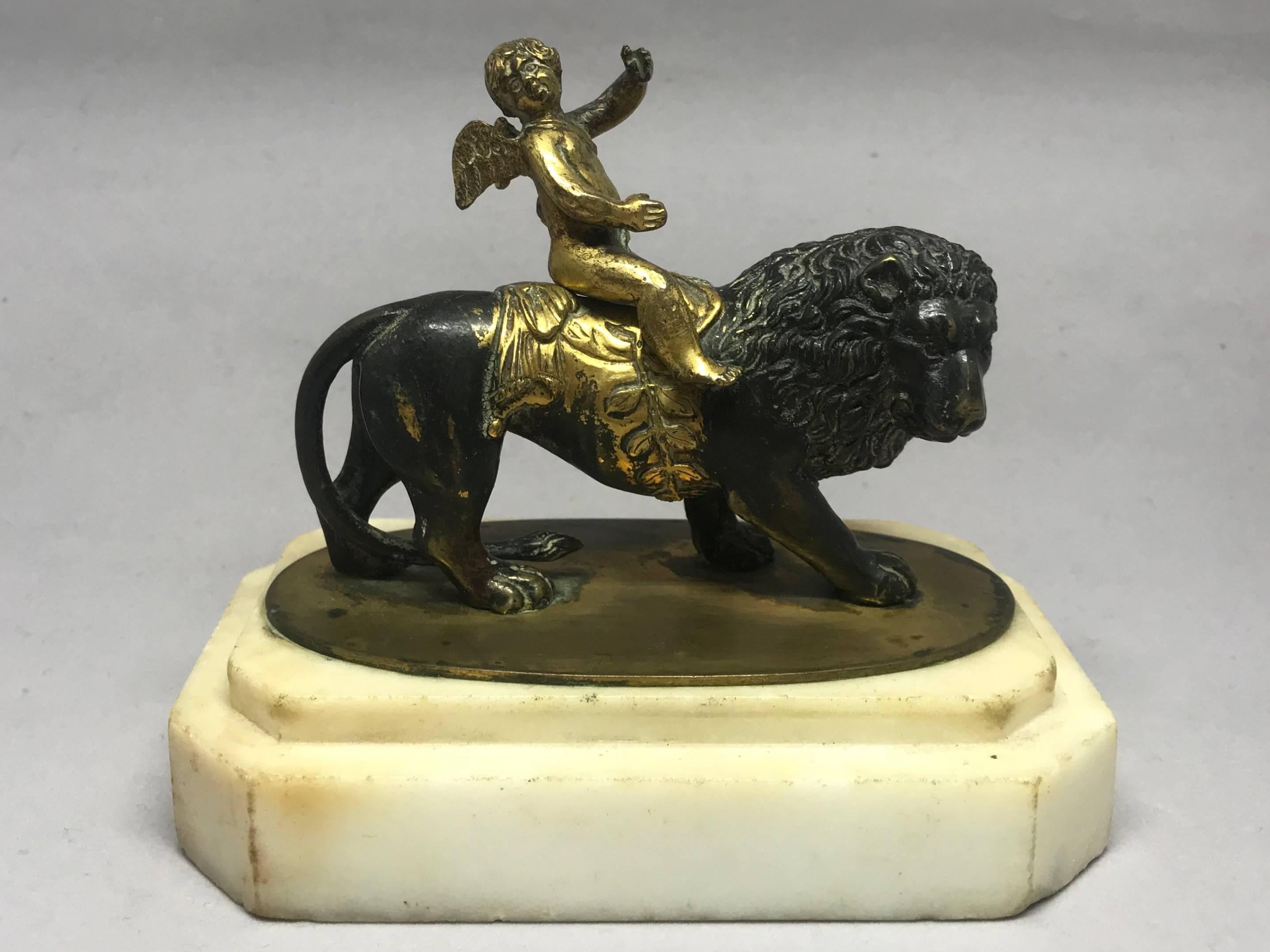 English Regency Gilt Bronze Cupid and Lion Paper Weight Sculpture 3