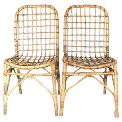 Vintage Pair Italian Rattan Side Chairs