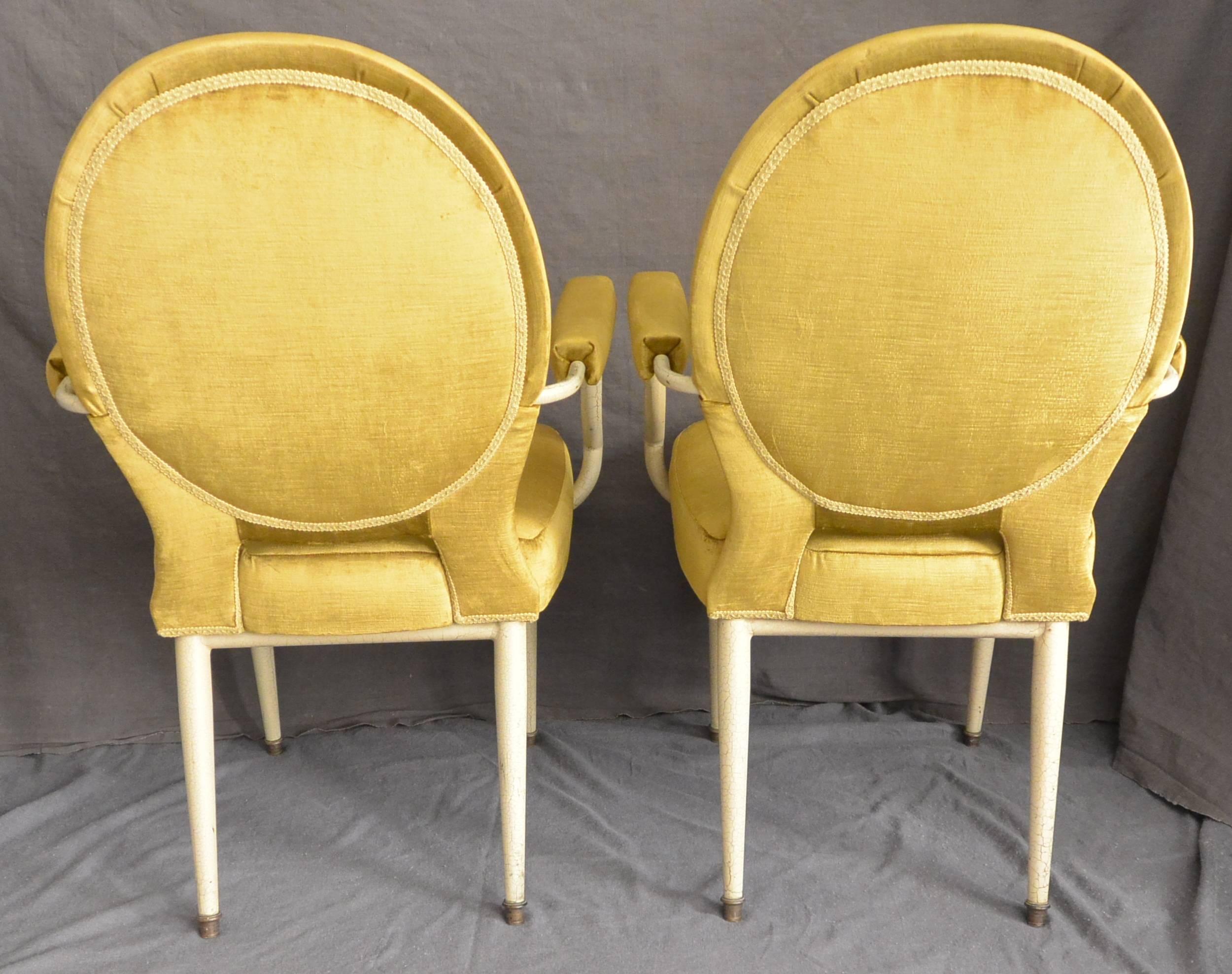  Pair Louis XVI Style Armchairs in Yellow Velvet 2