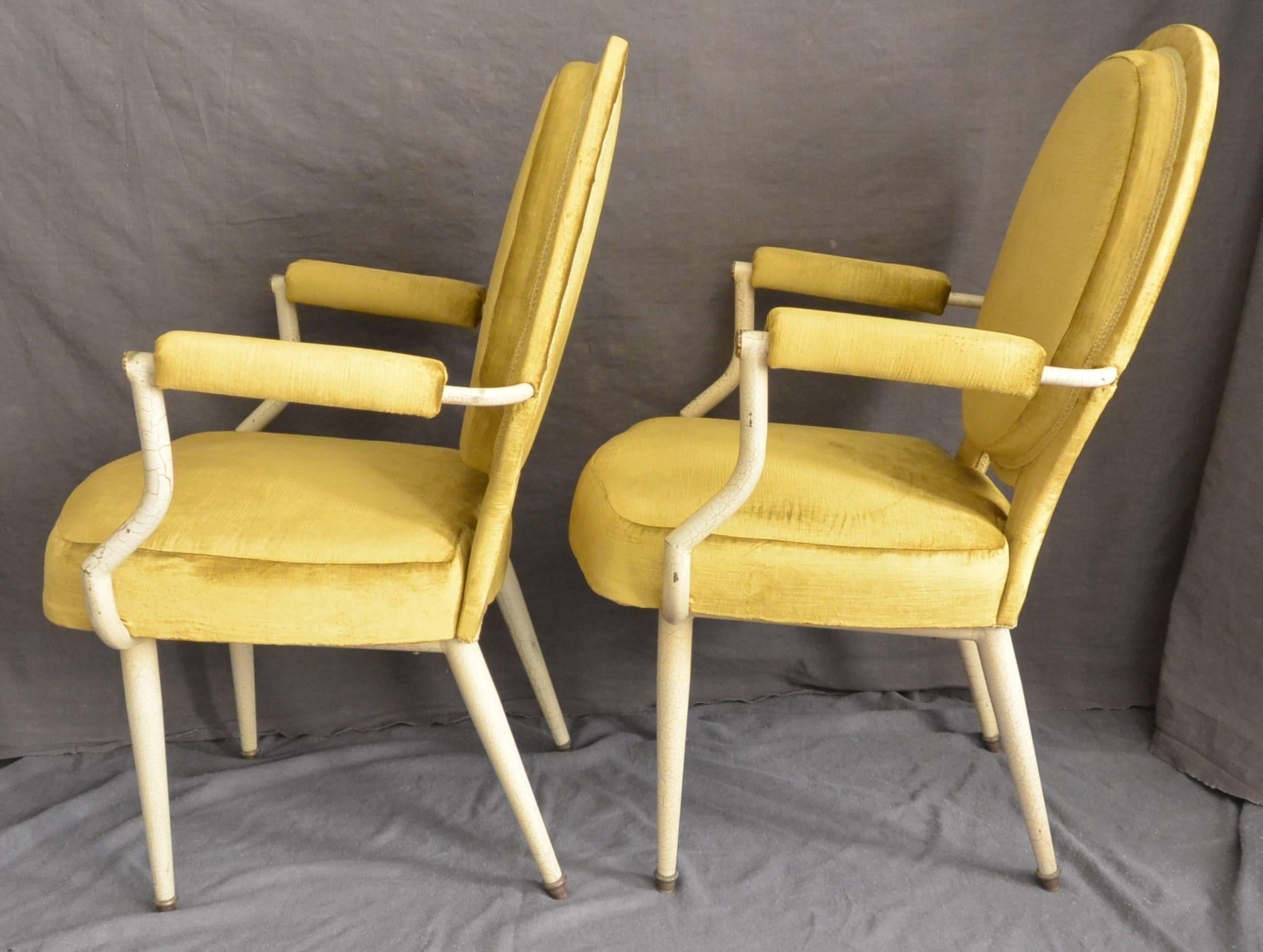 Metal  Pair Louis XVI Style Armchairs in Yellow Velvet