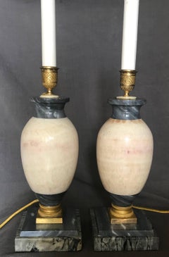 Pair of Blue John Marble Lamps