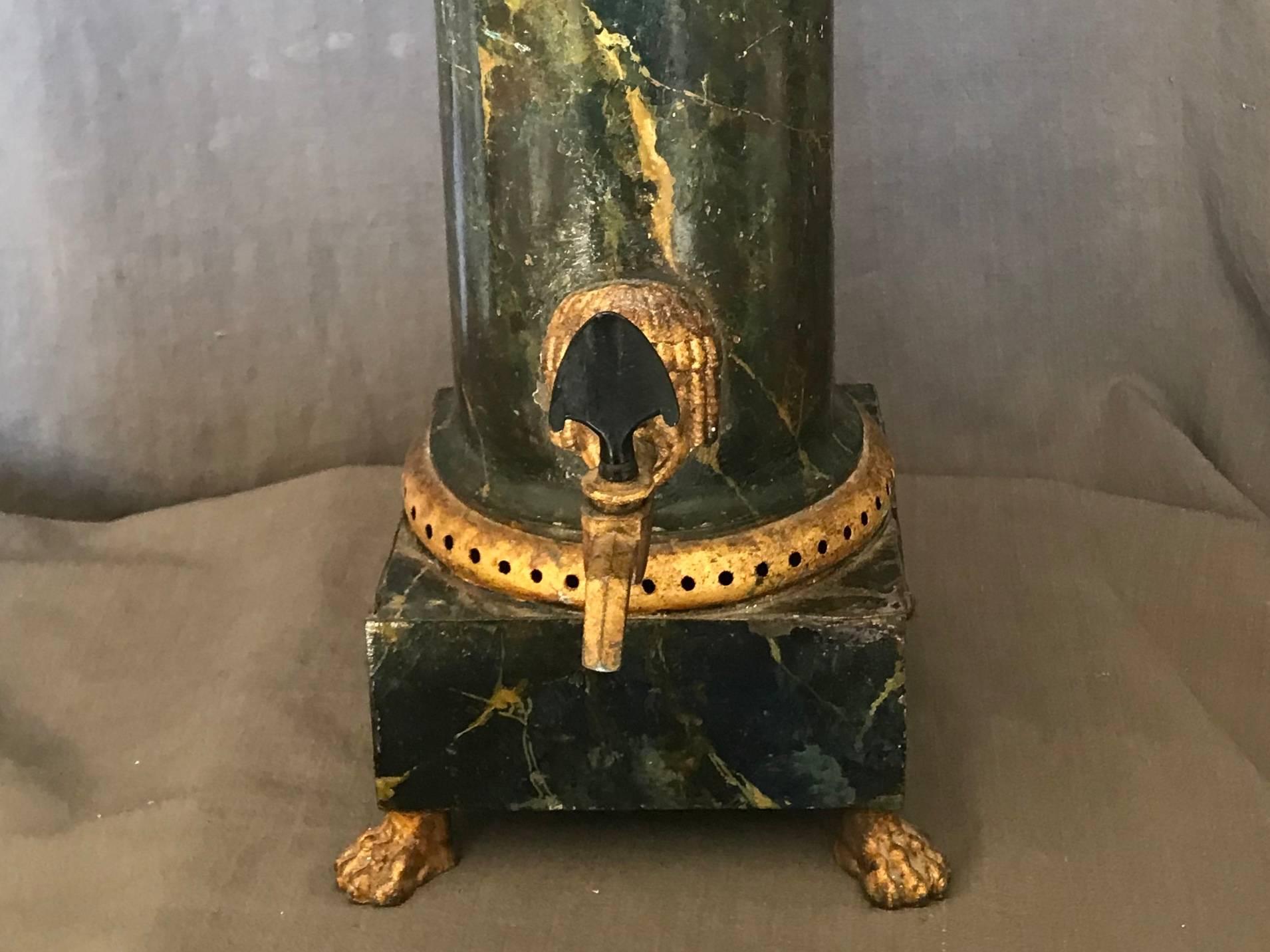Hand-Painted Neoclassical Green and Gilt Faux Marble Samovar Coffee Urn For Sale