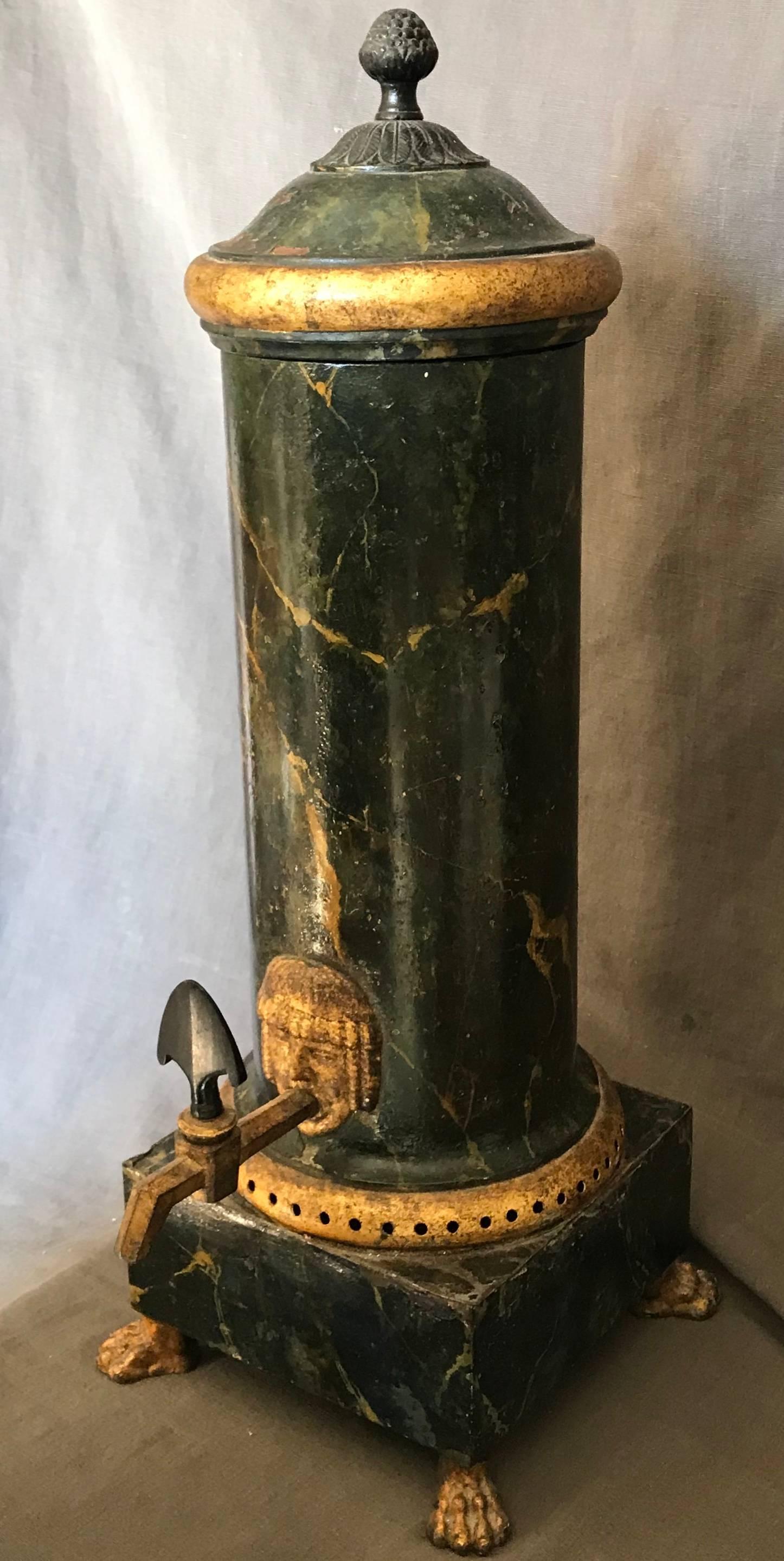 Neoclassical Green and Gilt Faux Marble Samovar Coffee Urn In Good Condition For Sale In New York, NY