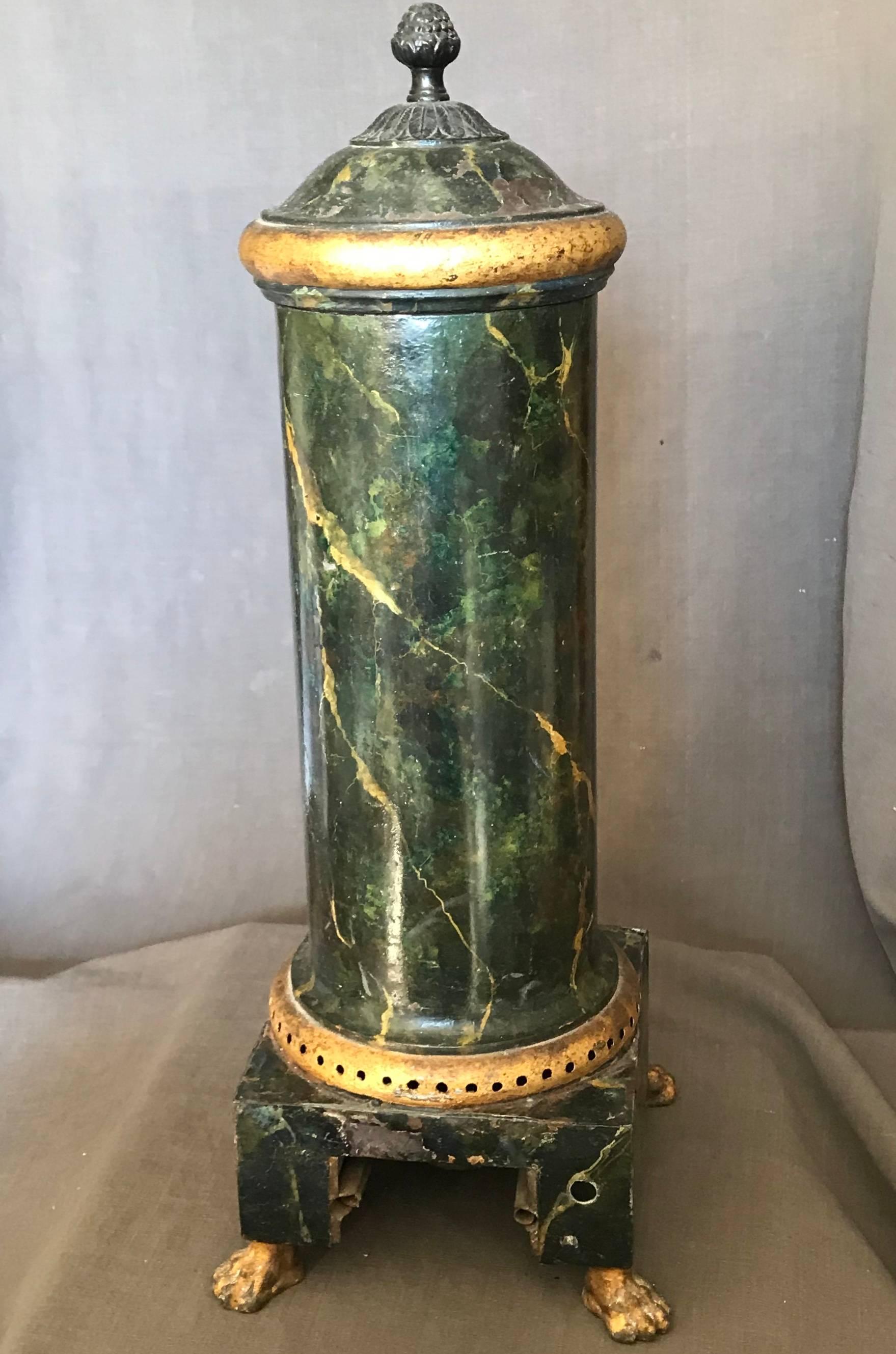 19th Century Neoclassical Green and Gilt Faux Marble Samovar Coffee Urn For Sale