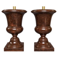 Pair Neoclassical Faux Porphyry Urn Lamps