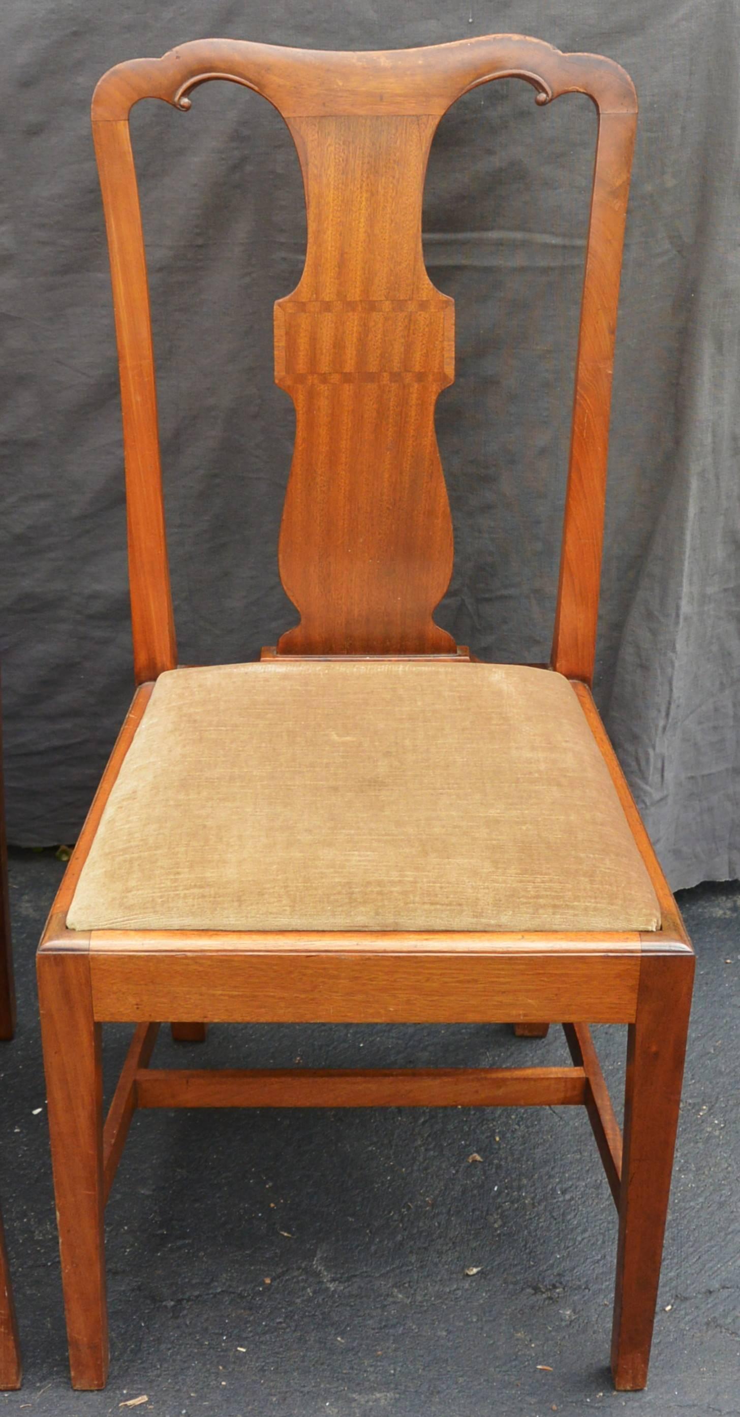 Oak Set of Four Chippendale Style Splat Back Side Chairs