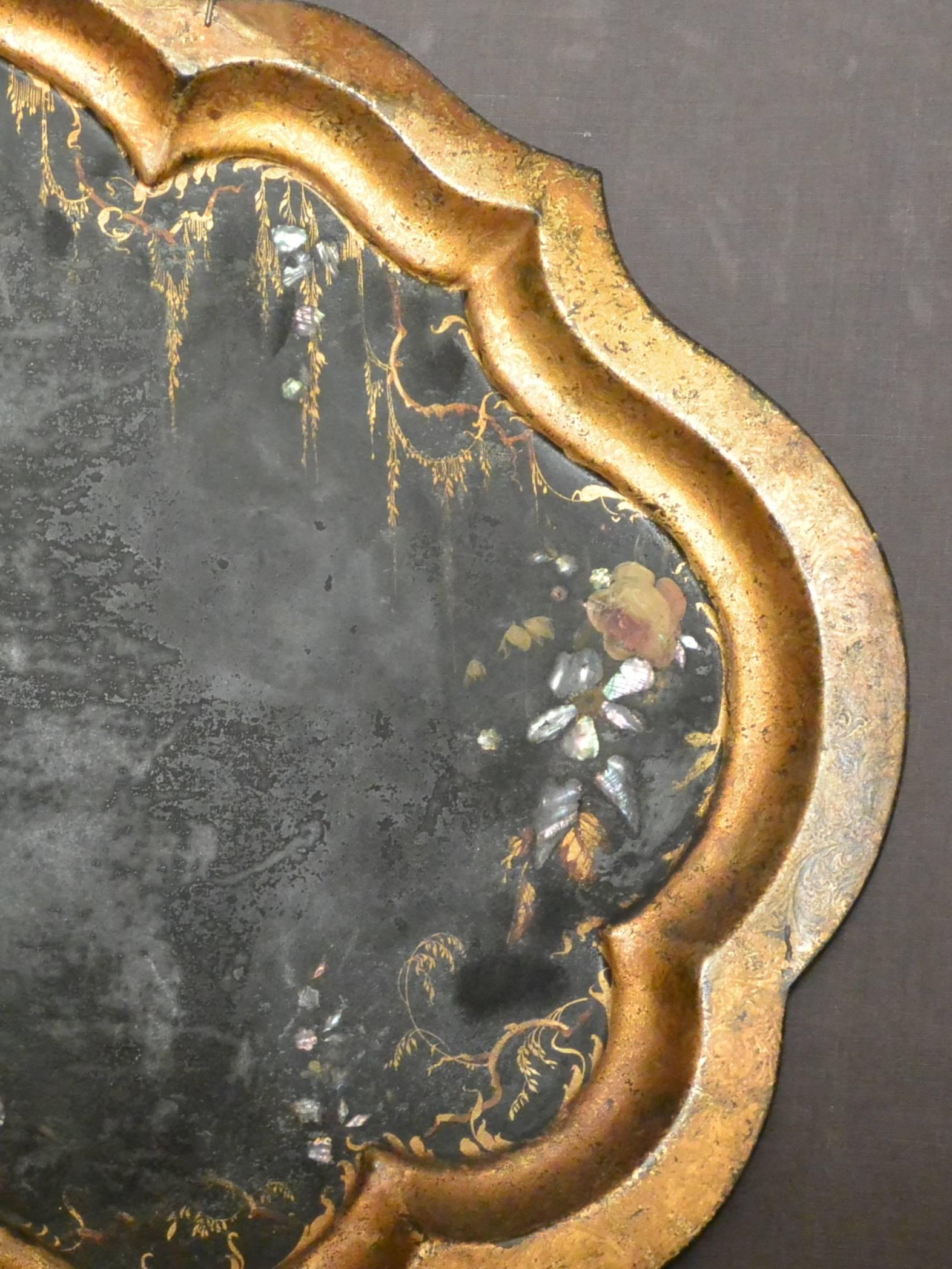 19th Century Italian Gilt and Painted Tole Shaped Tray