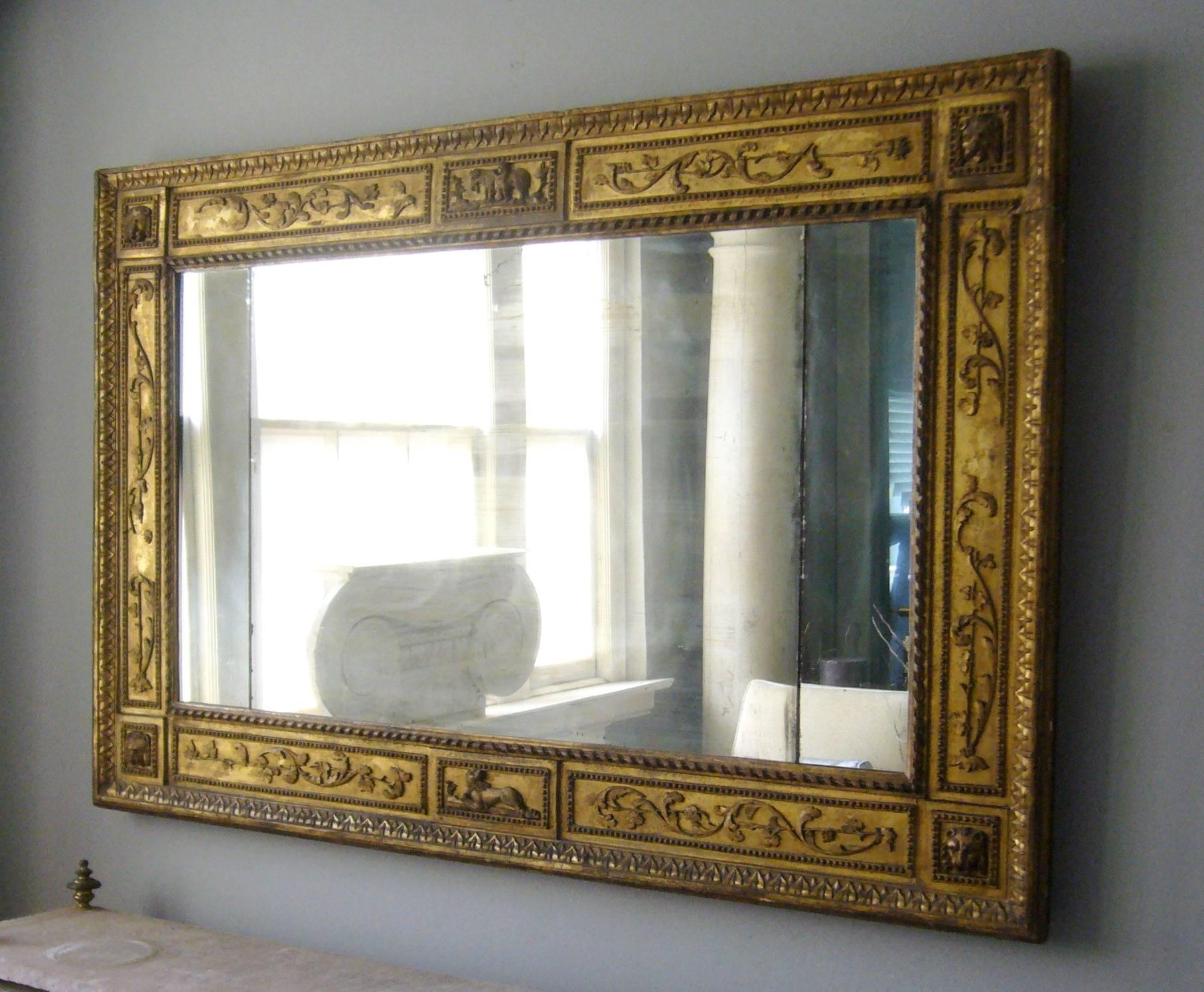 Empire Italian Neoclassical Giltwood Mirror For Sale