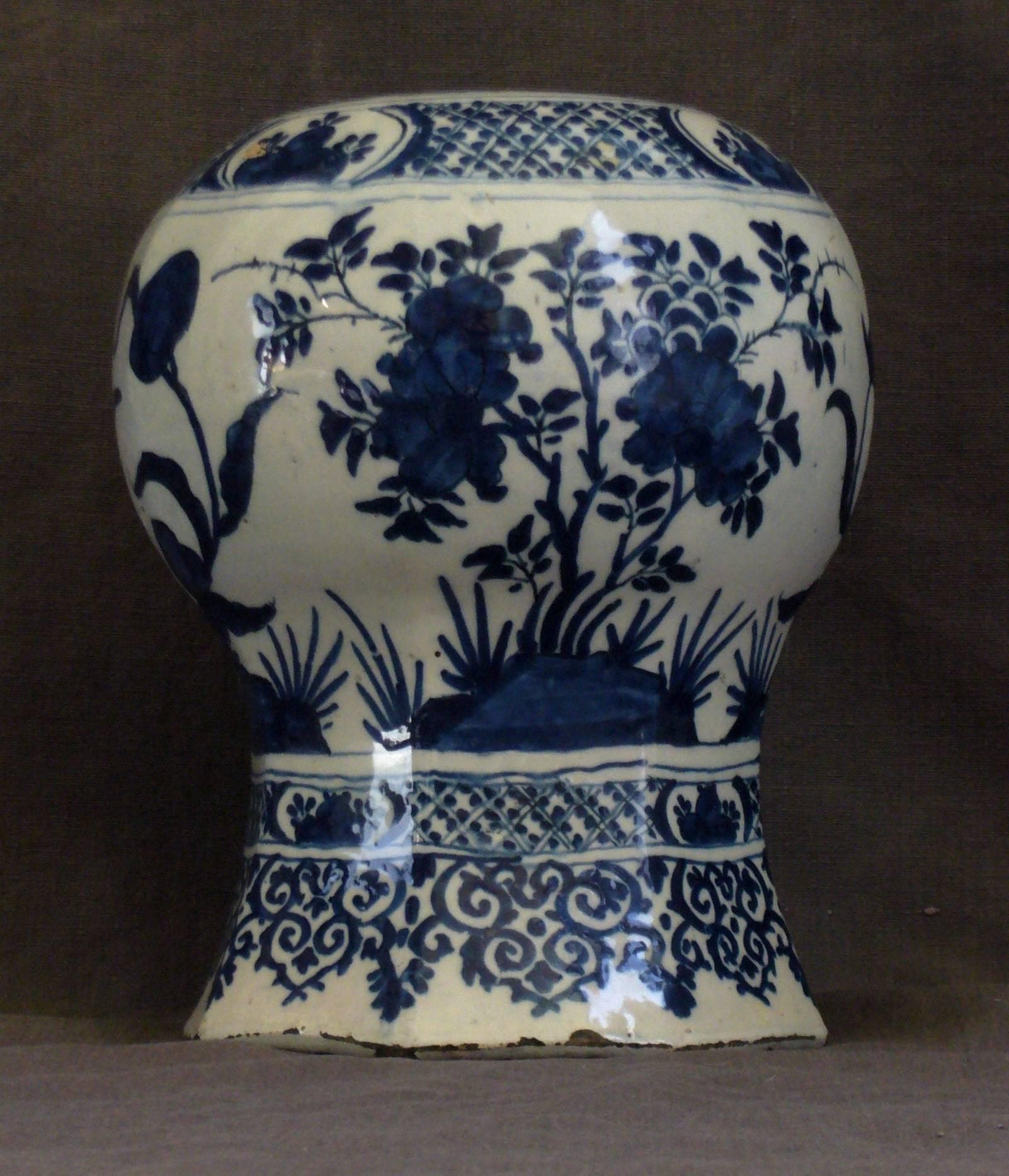17th Century Dutch Delft Blue and White Baluster Vase 