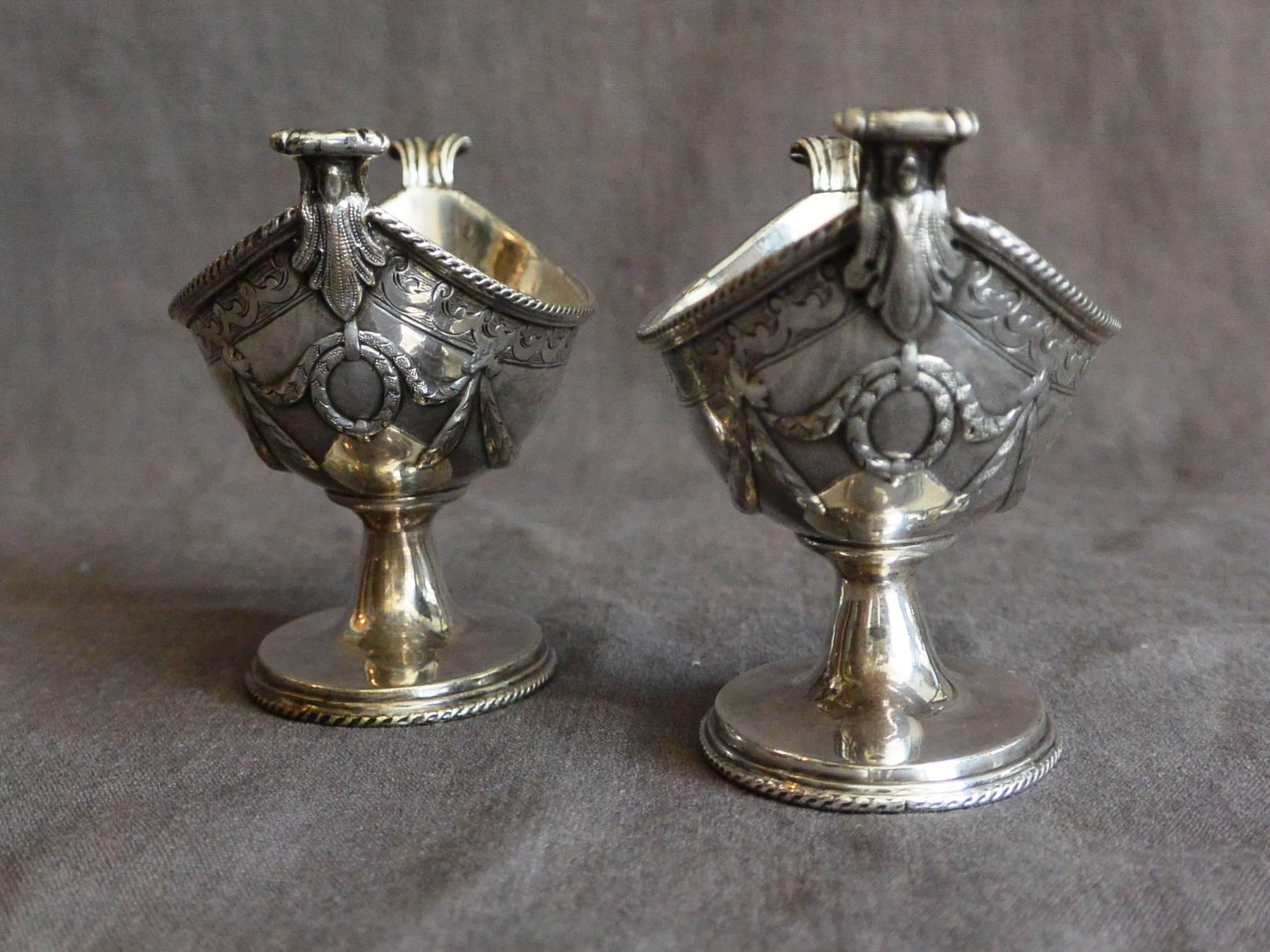 English Pair of Edwardian Silver Navette Form Salts