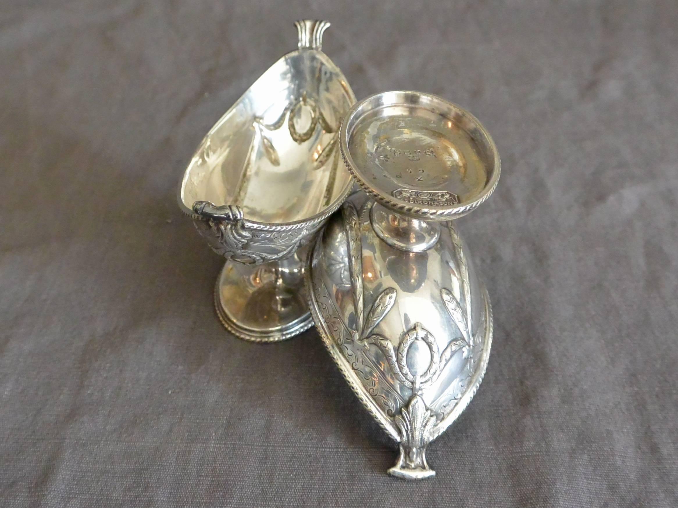 20th Century Pair of Edwardian Silver Navette Form Salts