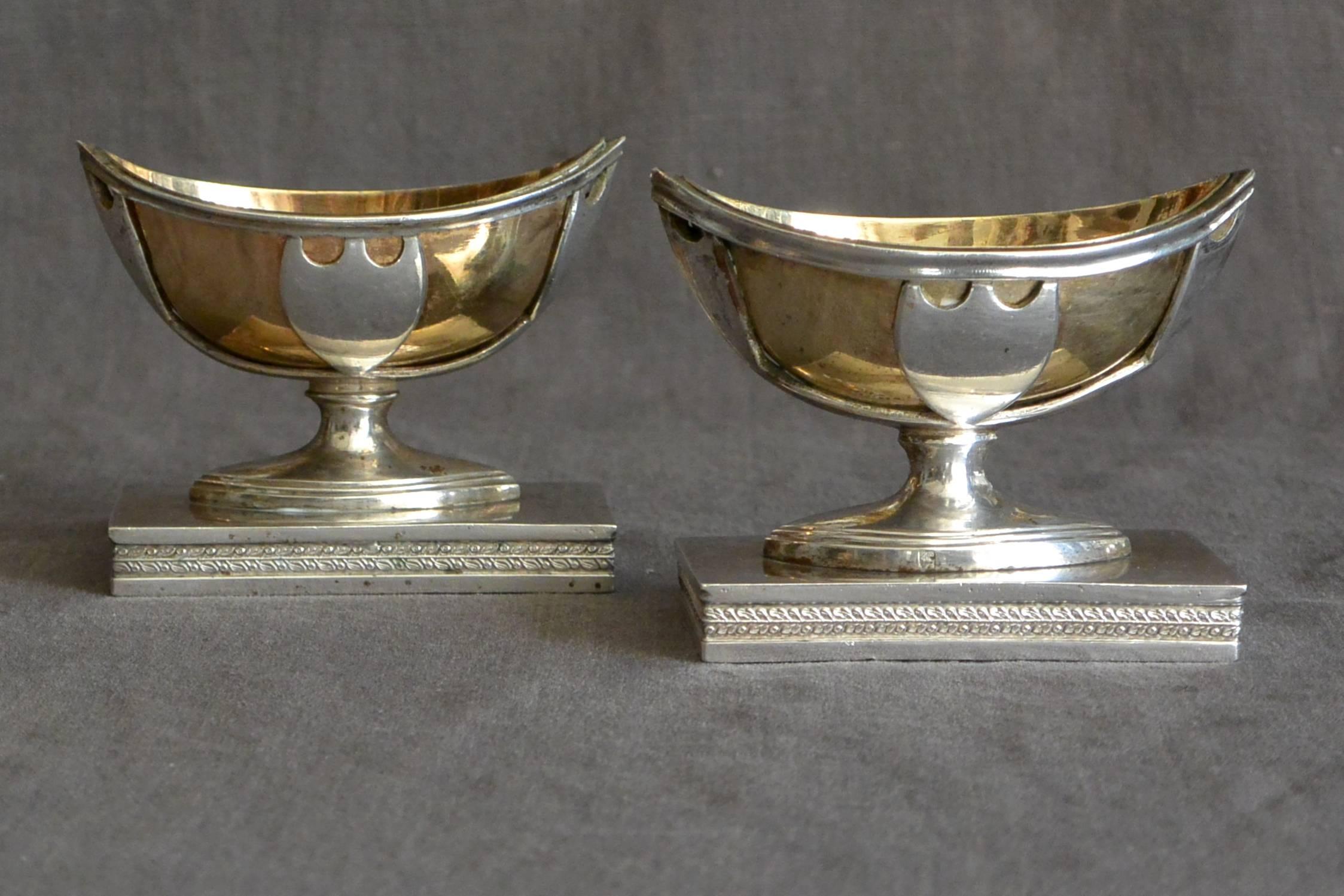 Pair Nautical Shaped Italian Silver-Gilt Salts In Excellent Condition For Sale In New York, NY