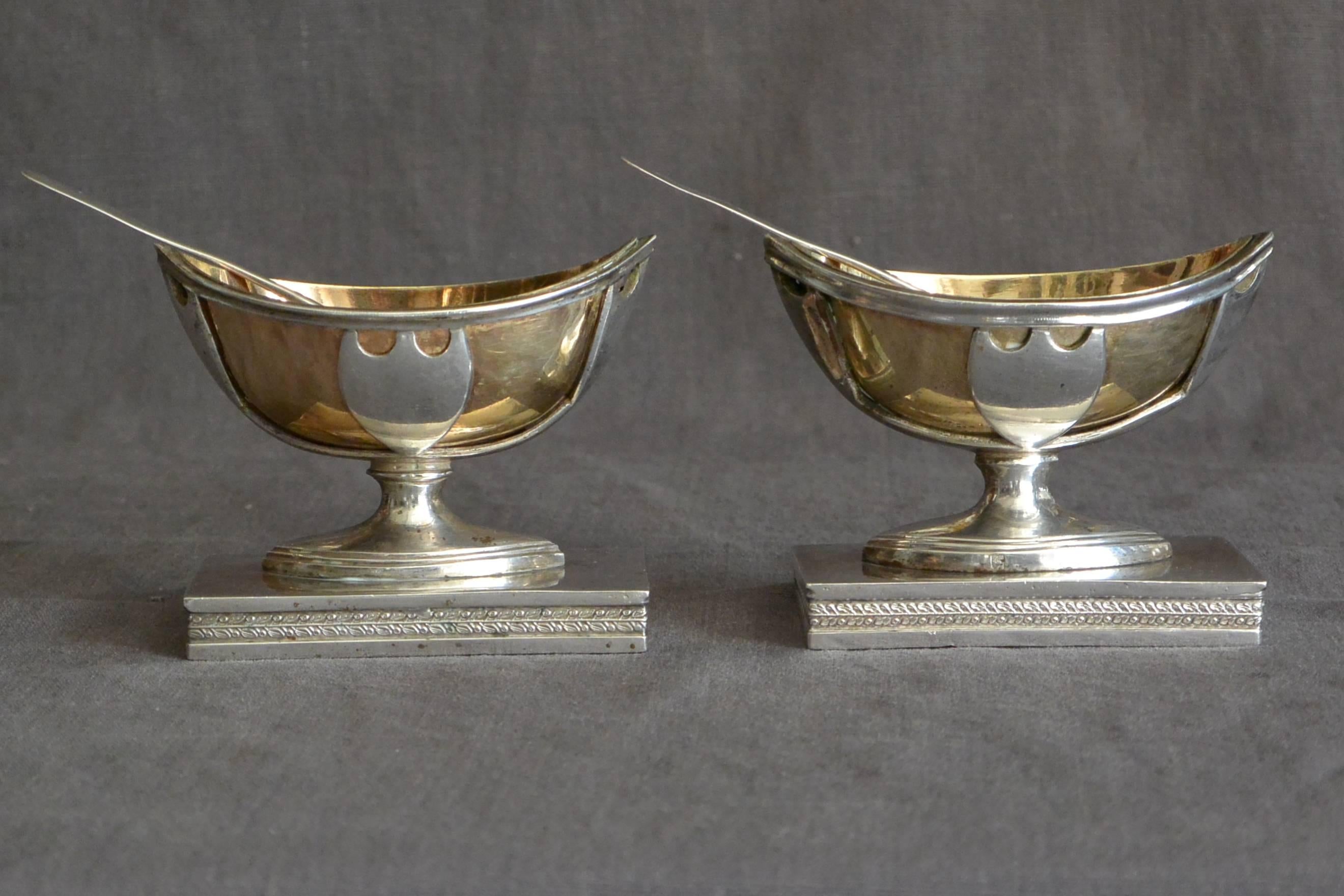 19th Century Pair Nautical Shaped Italian Silver-Gilt Salts For Sale