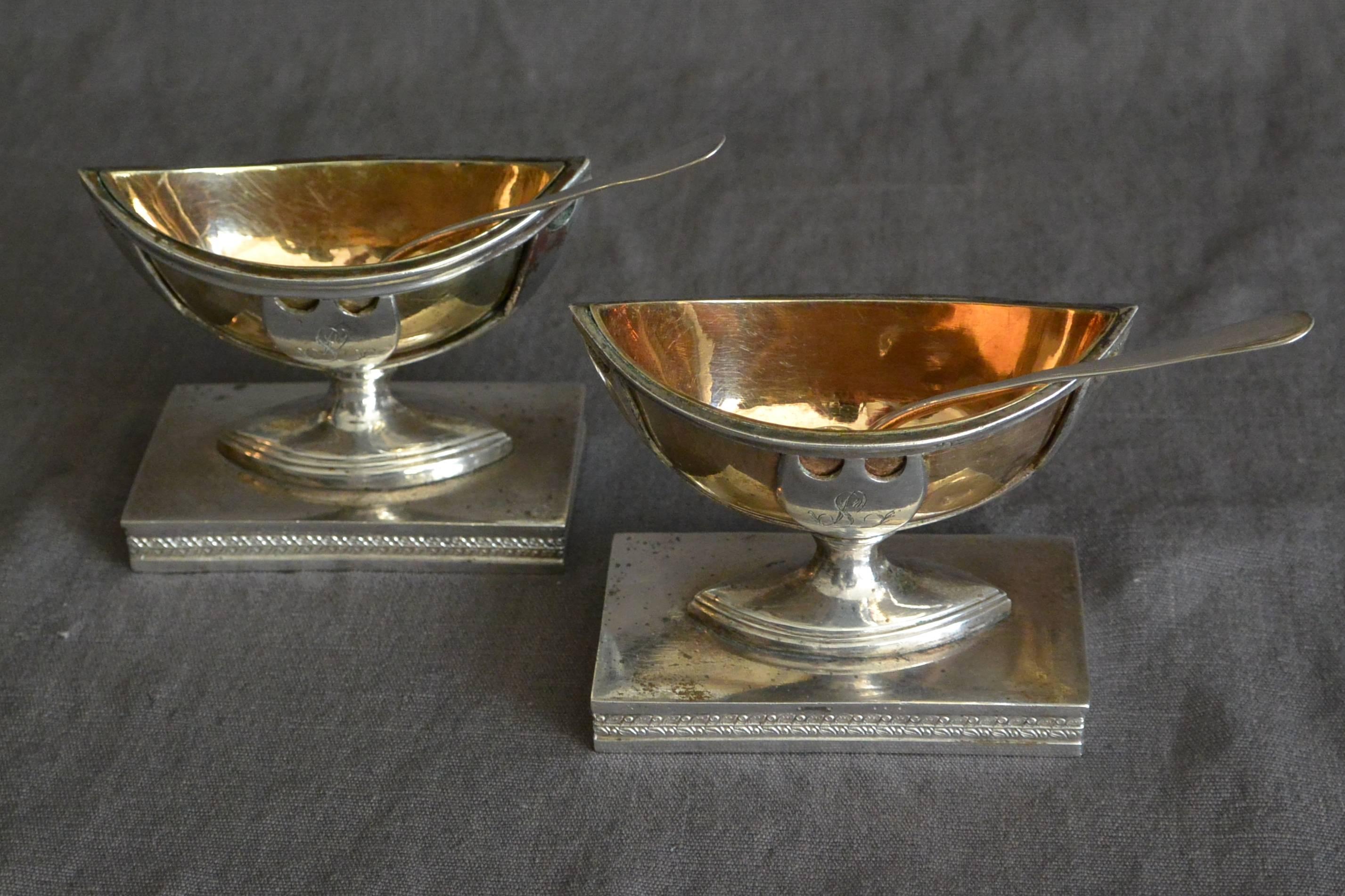 Sterling Silver Pair Nautical Shaped Italian Silver-Gilt Salts For Sale