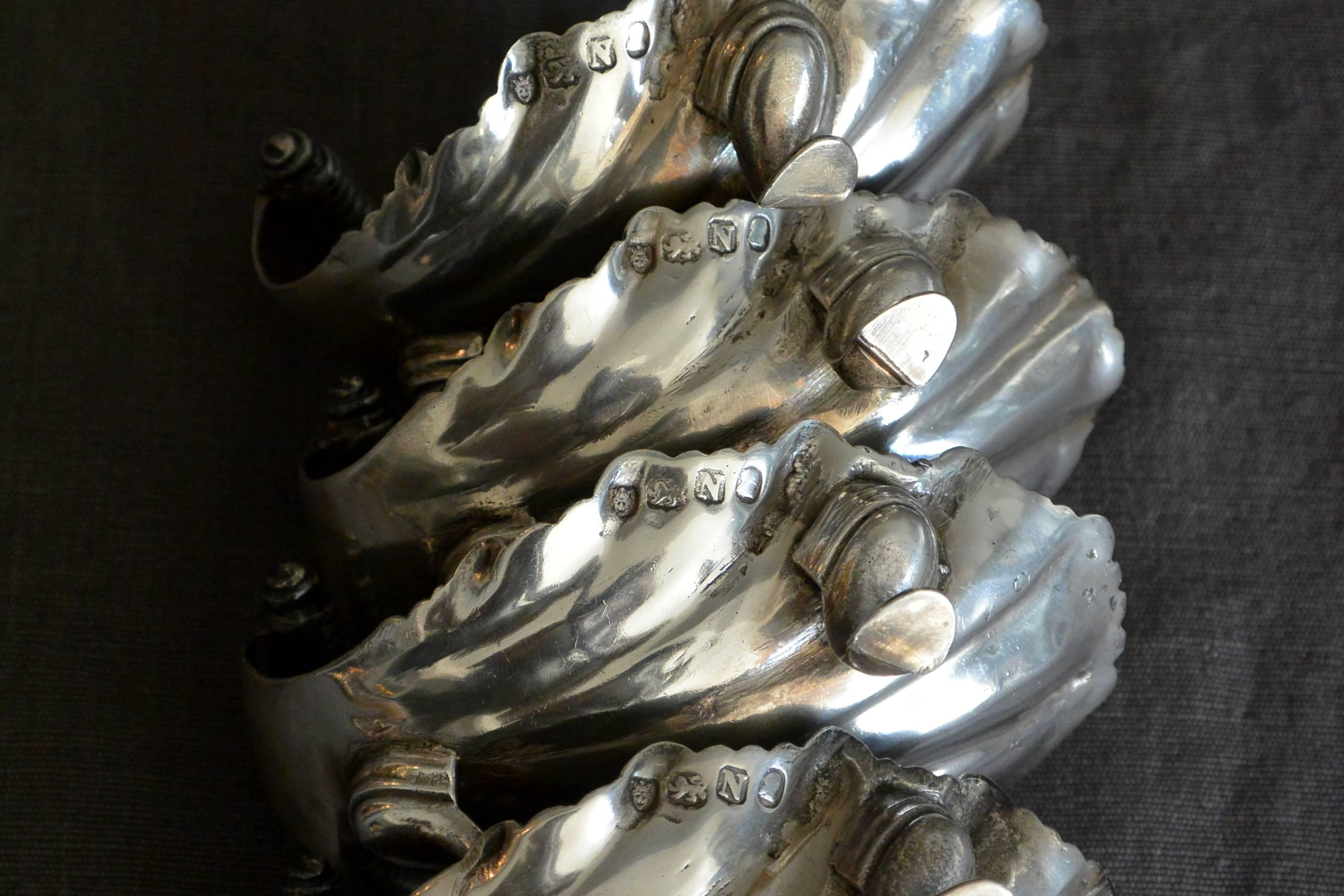 Sterling Silver Set of Four Georgian Shell Form Silver Salts  For Sale