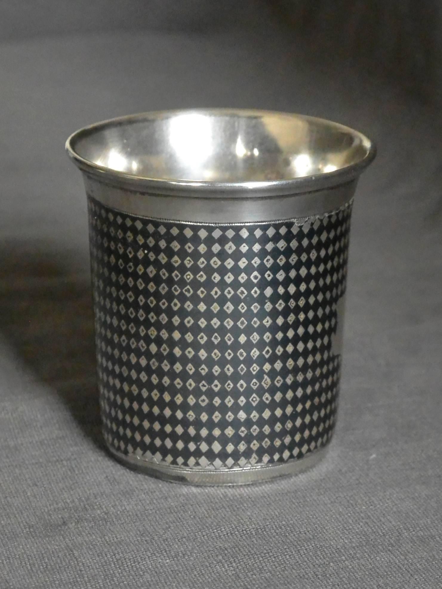 Sterling Silver Russian Silver and Niello Beaker For Sale