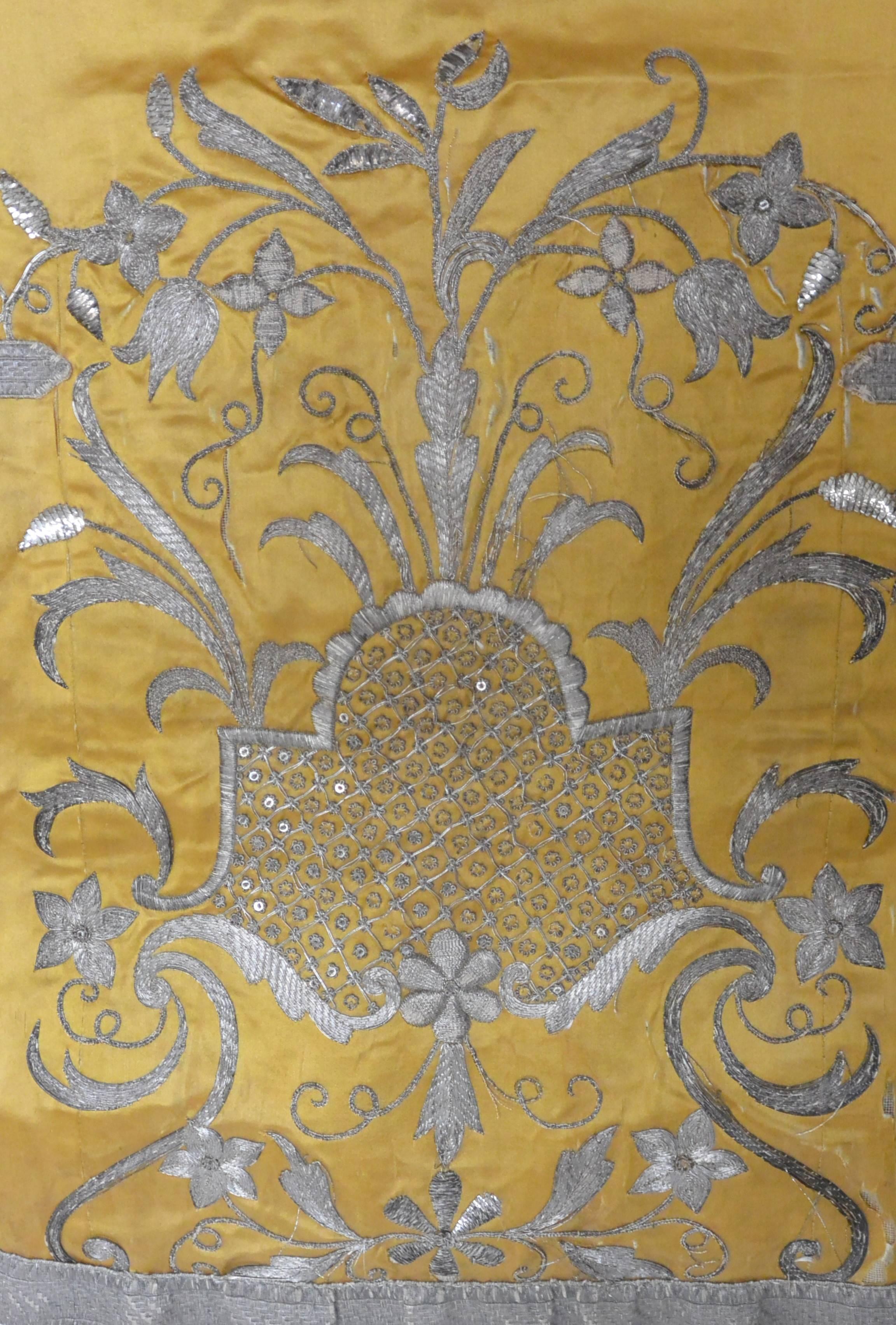 Italian Silver Thread Embroidered Yellow Silk Chasuble Cape