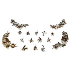 Juego de adornos de mesa florales italianos de plata dorada