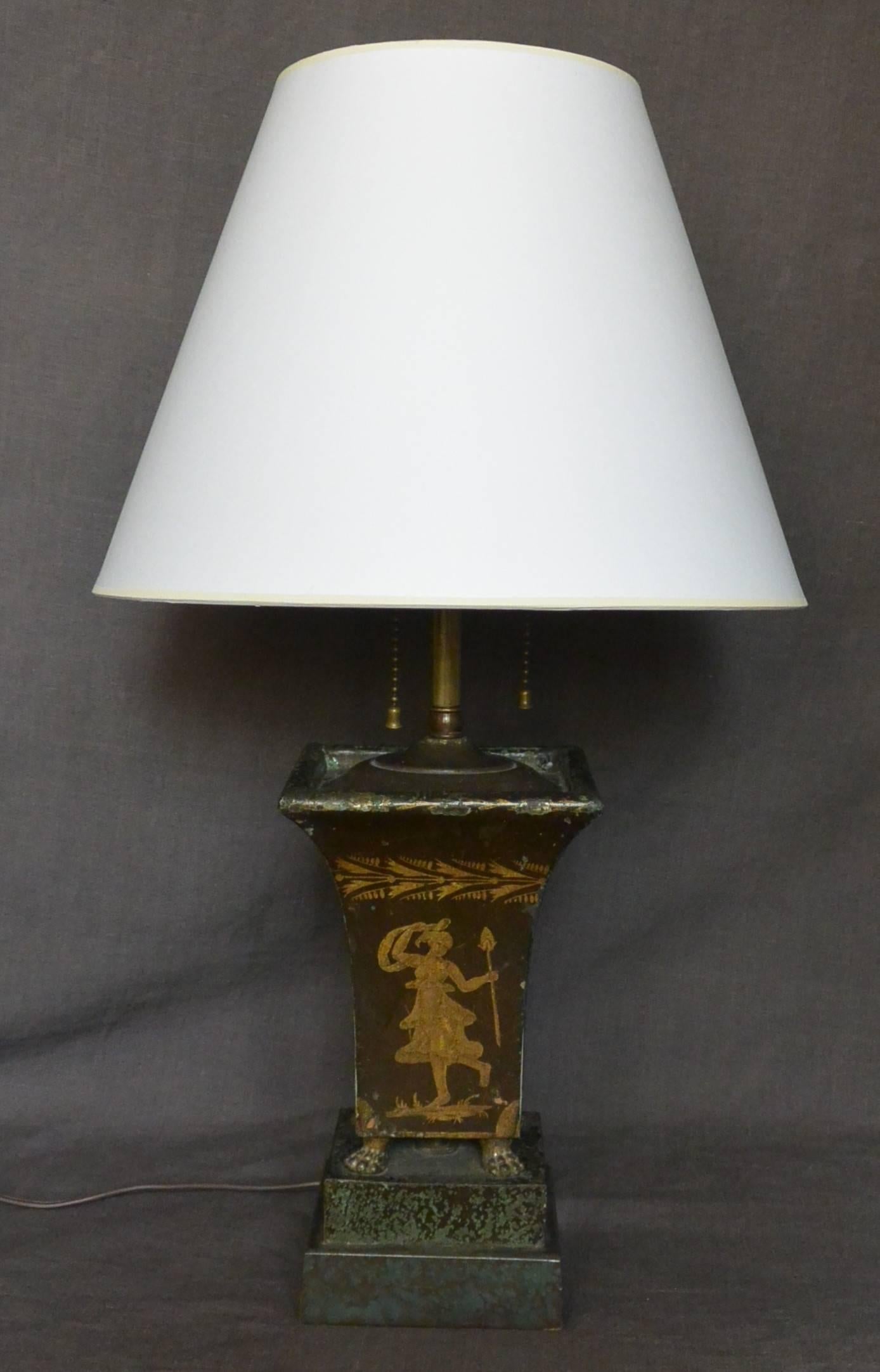 Hand-Painted French Tole Jardiniere Lamp For Sale