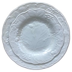 Set of Eight White Strawberry Leaf Dinner and Lunch/Dessert Plates