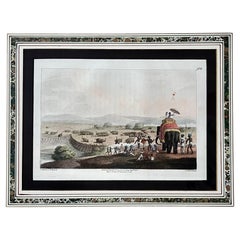 Set of Six Elephant Hunting Scene Engravings in Gilt Frames