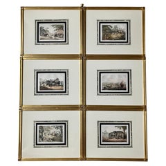 Set of Six Elephant Hunting Scene Engravings in Gilt Frames