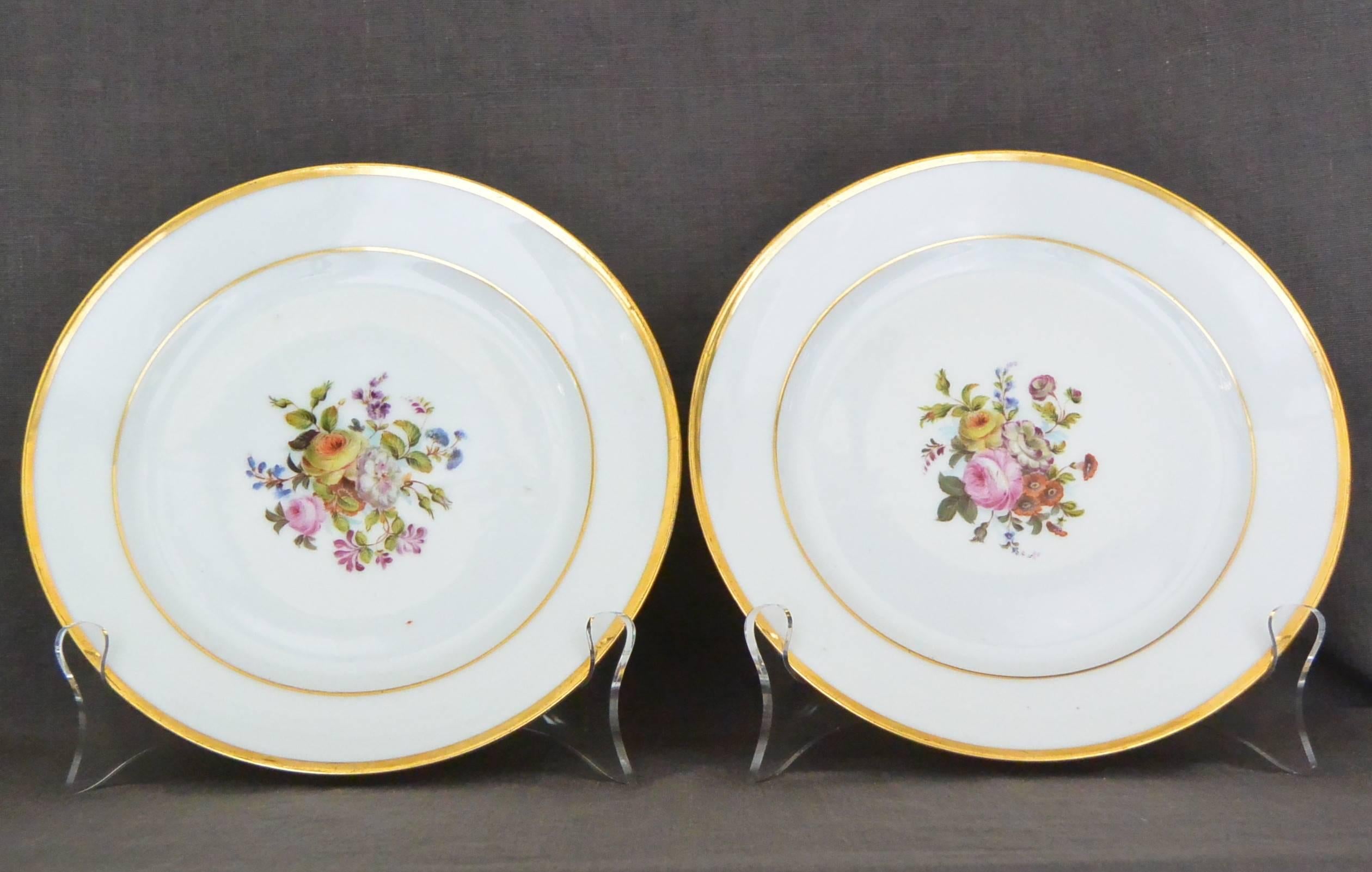 European Set of Ten Empire Floral Decorated Gilt Banded Plates For Sale