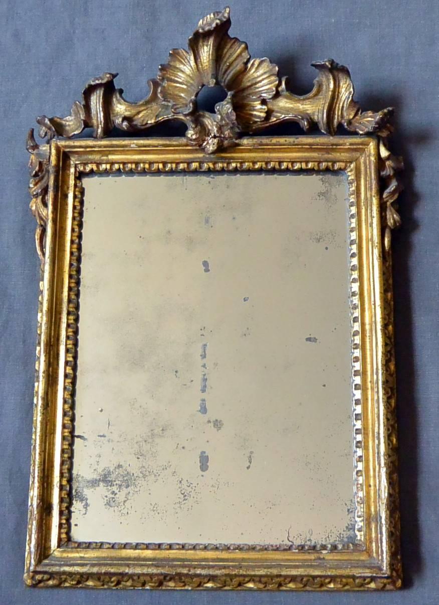 Small Italian 18th Century Rococo Gilt Carved Mirror 1