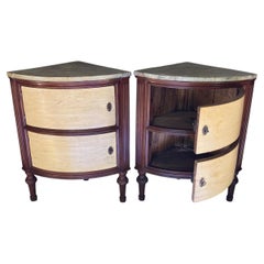 Pair Louis XVI Carved Wood and Faux Painted Angolier Corner Cabinets