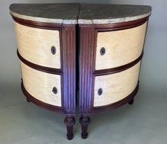 Pair Louis XVI Carved Wood and Faux Painted Angolier Corner Cabinets