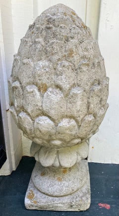 Pair Neoclassical Cast Stone Pine Cone Garden Ornaments