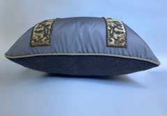 Grey Silk and Antique Italian Handwork Pillow