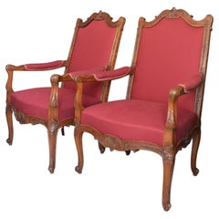 Pair of Large Louis XV Style Armchairs Stamped A.Chevrie, Paris