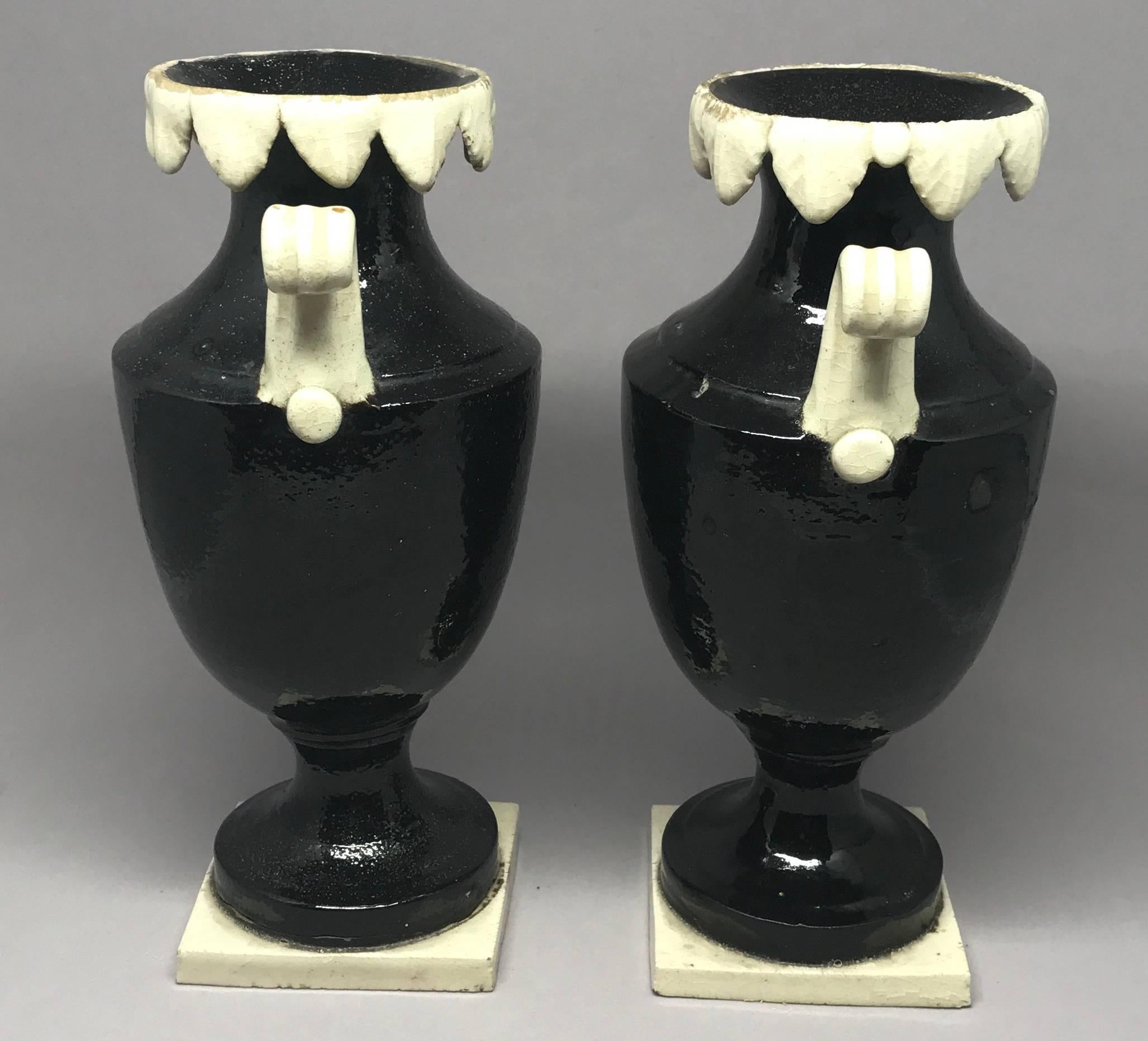 Italian Pair of Neoclassical Black and White Giustiniani Urns For Sale