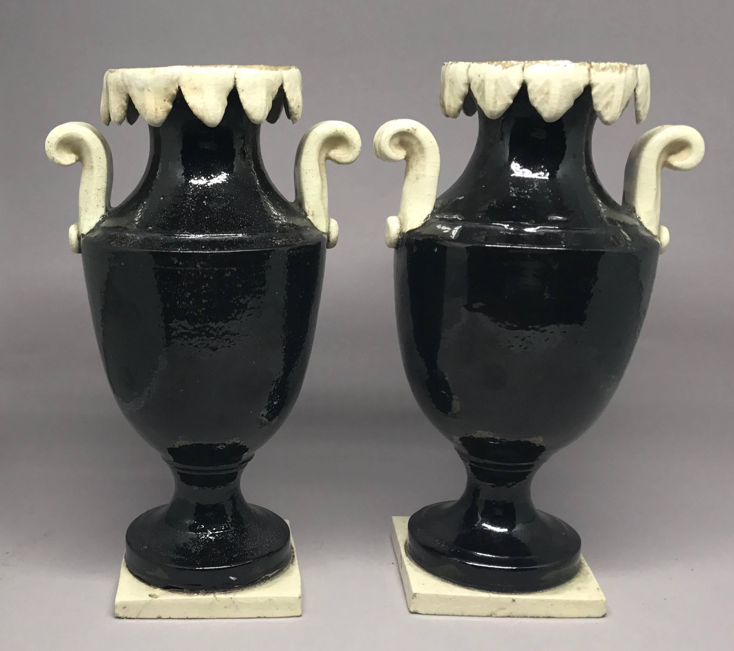 Pair of Neoclassical Black and White Giustiniani Urns For Sale 1